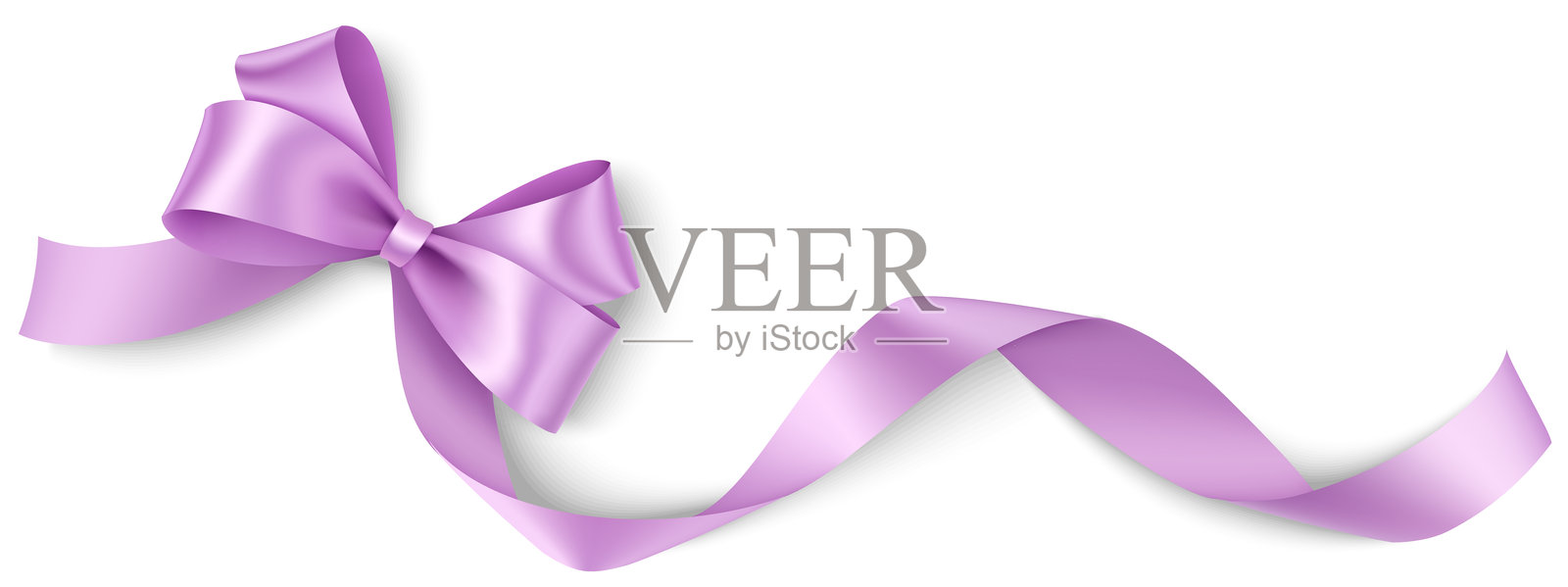 装饰性的斜双紫丁香蝴蝶结，搭配紫丁香旋转丝带，孤立在白色背景上。适合您设计的美丽春季节日、婚礼或圣诞装饰。插画图片素材