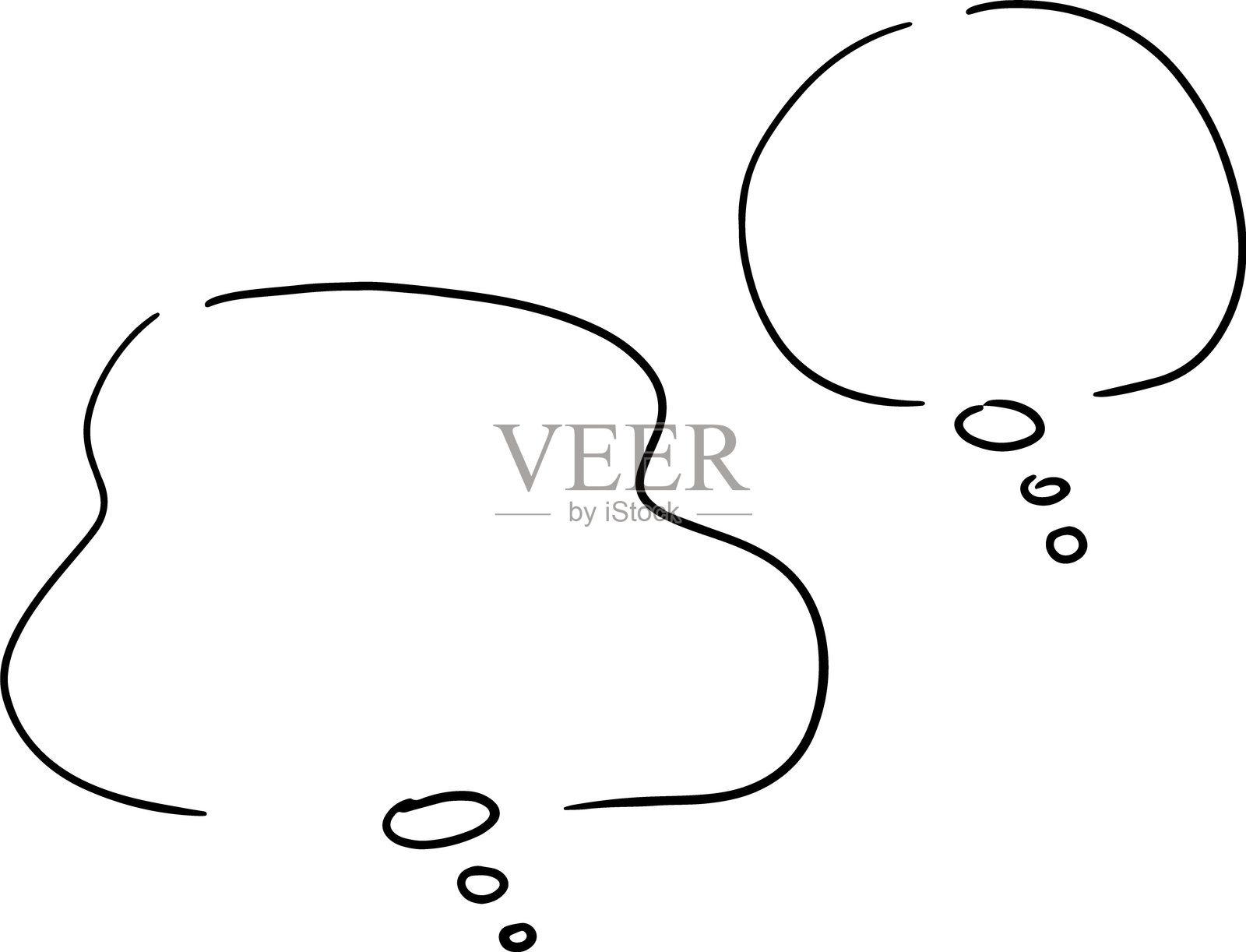 两个用黑色曲线手绘的空白思维气泡插画图片素材