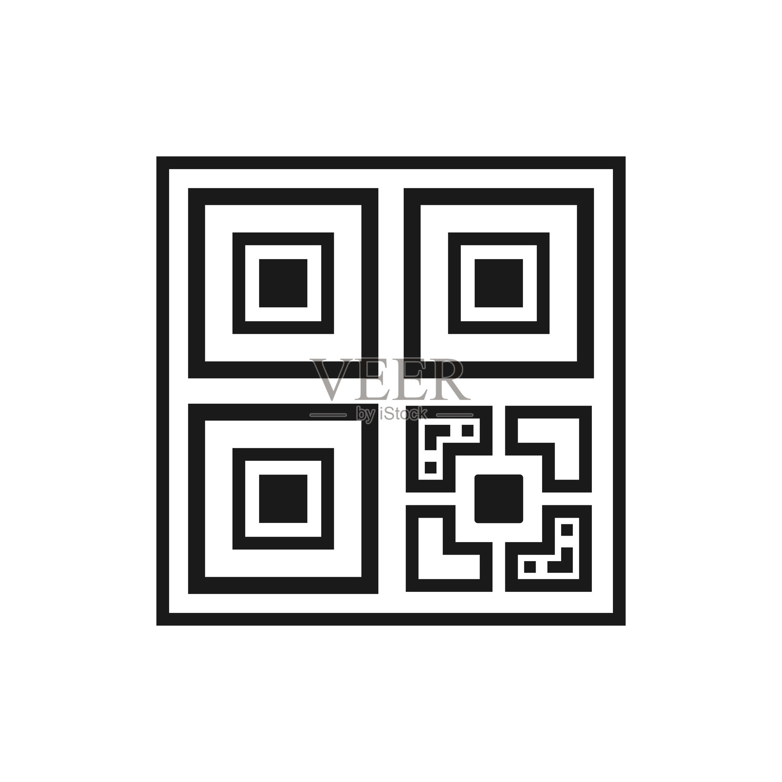 二维码图标。假冒的快速响应矩阵条形码模板，呈方形网格。可通过手机摄像头读取的数字标签，独立于白色背景。矢量图形插图。插画图片素材