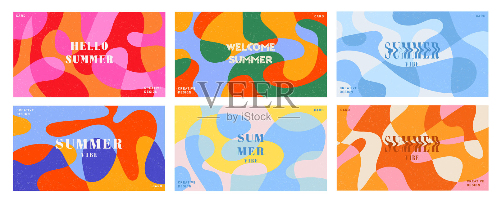 创意夏季明亮多汁的卡片套装插画图片素材