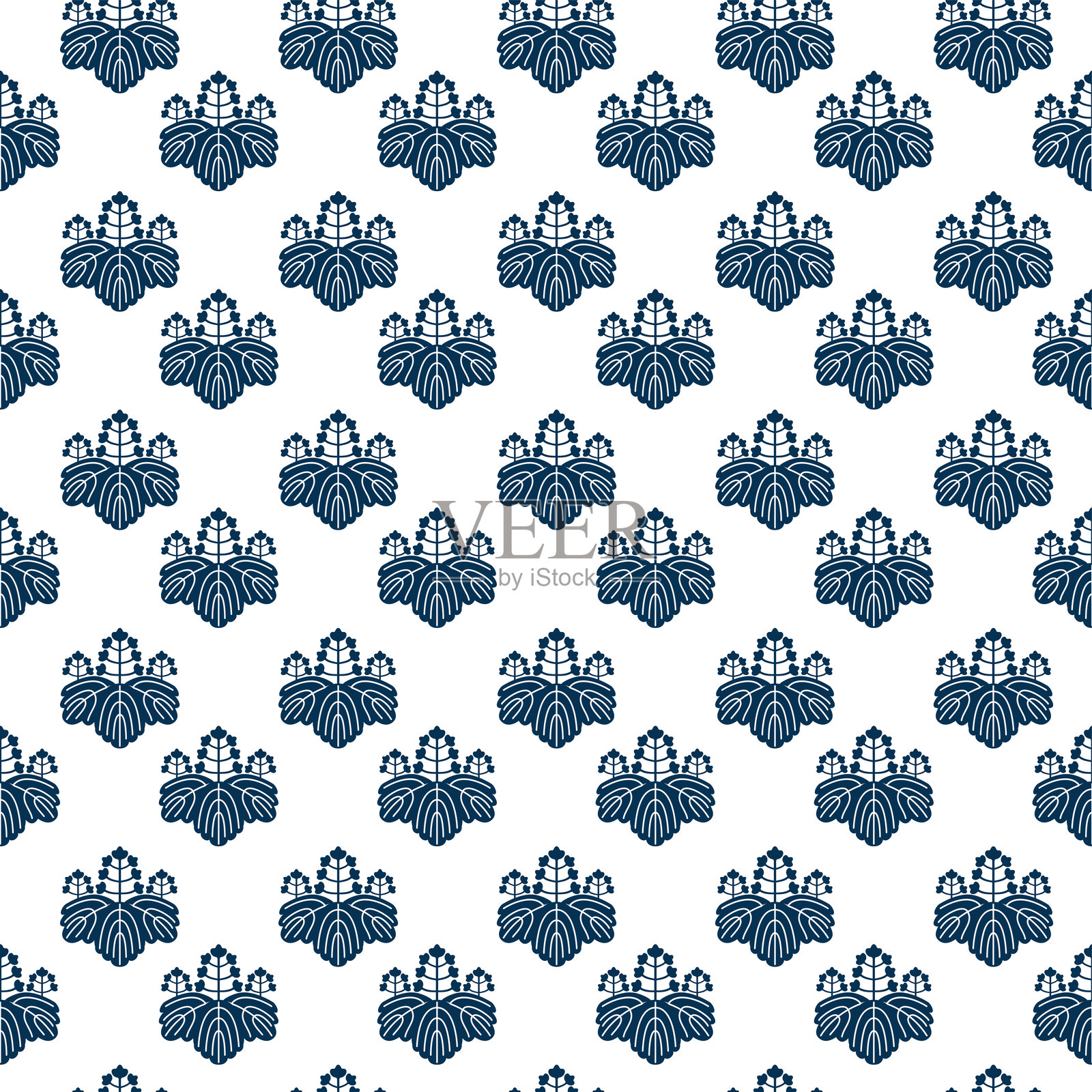 深蓝色的桐树无缝日本传统图案背景，适用于纺织品、背景、和服及装饰设计插画图片素材