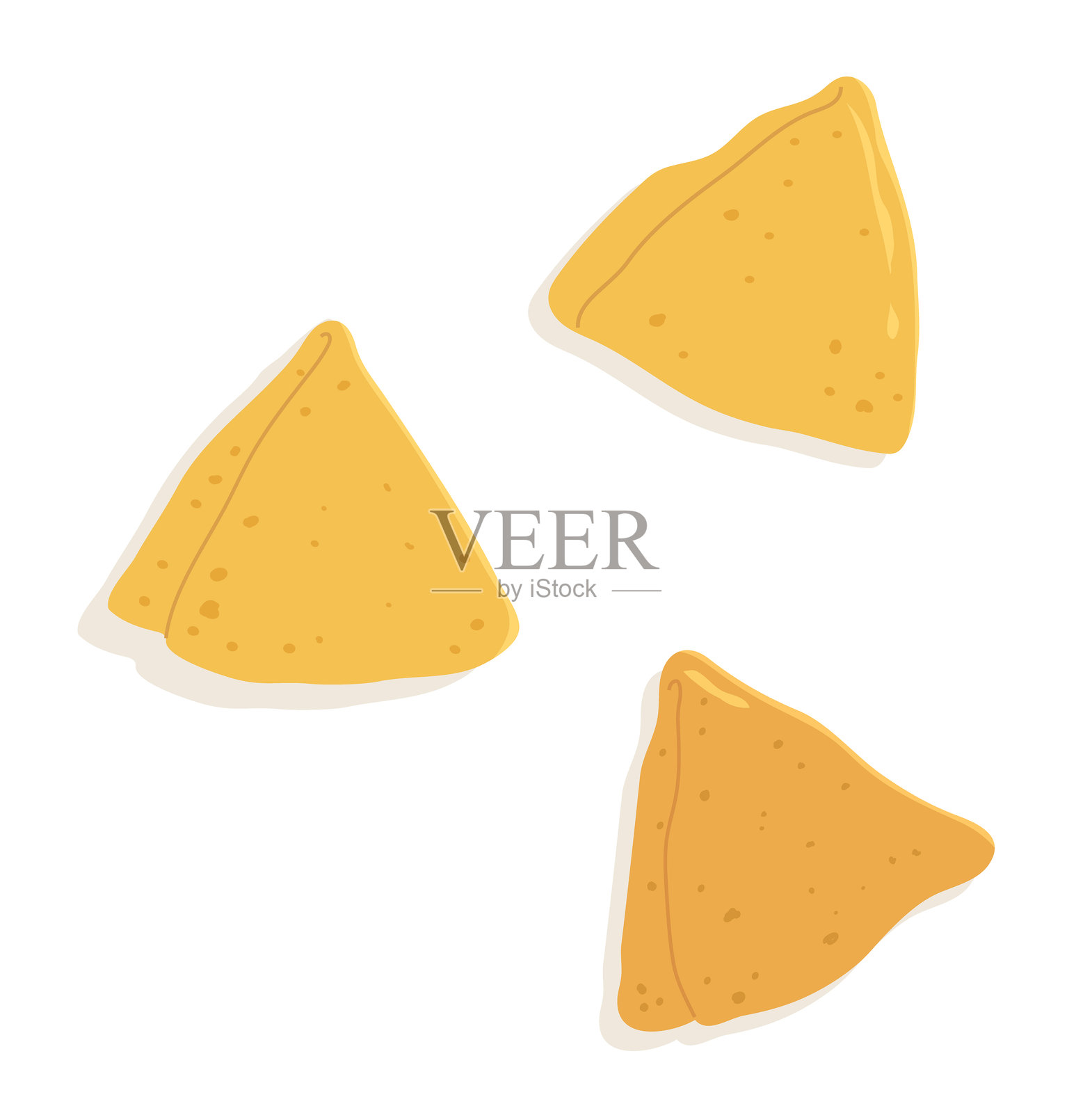 酥脆金黄的萨莫萨饺子，背景为白色。插画图片素材