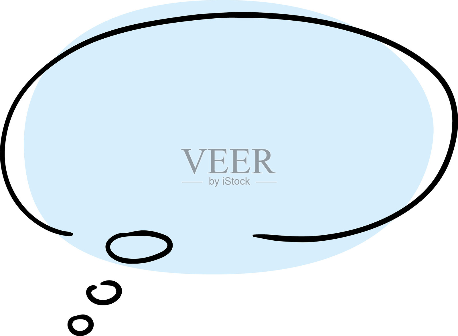 手绘的椭圆思维云，黑色曲线勾勒，背景为柔和的浅蓝色。插画图片素材