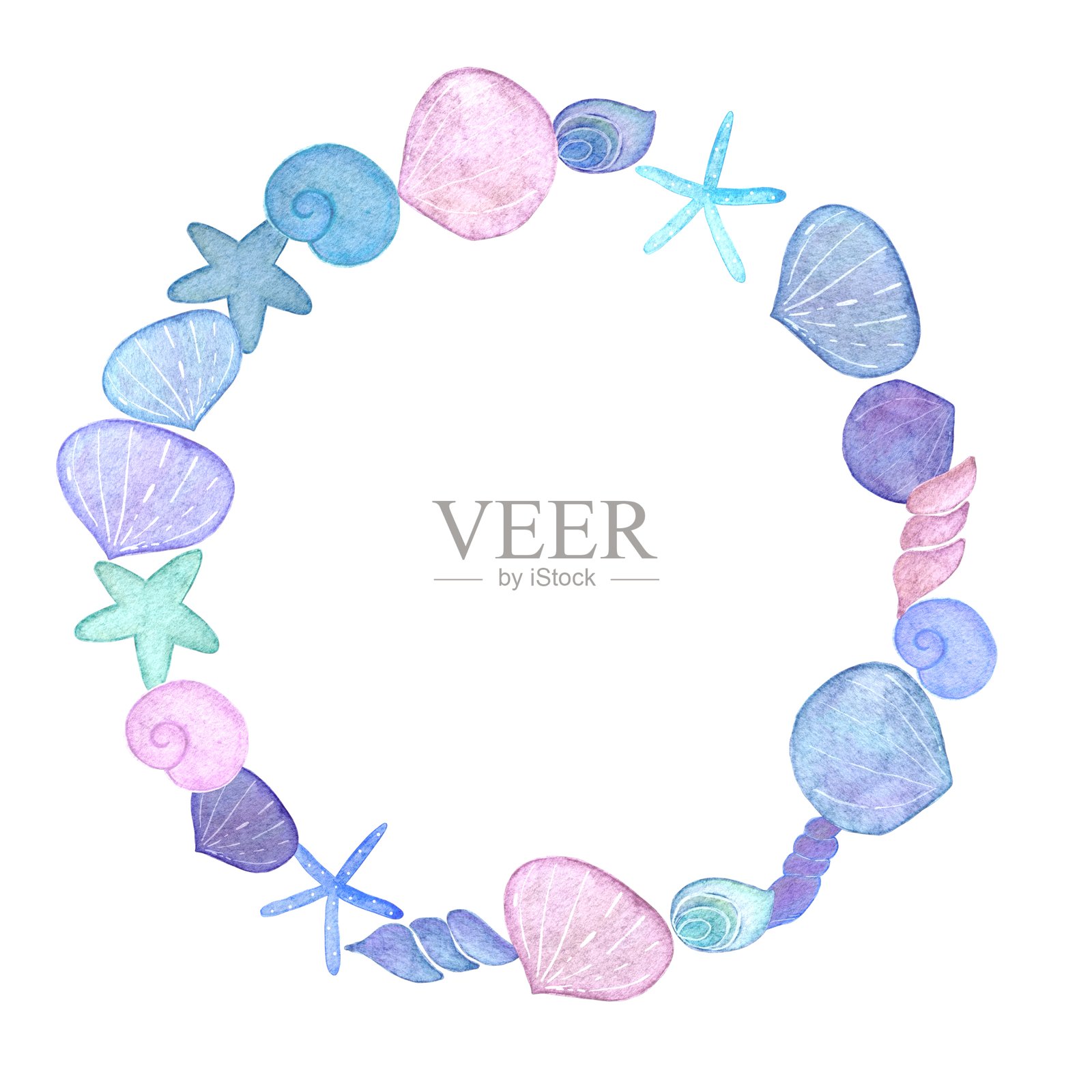 五彩缤纷的海螺水彩框插图插画图片素材