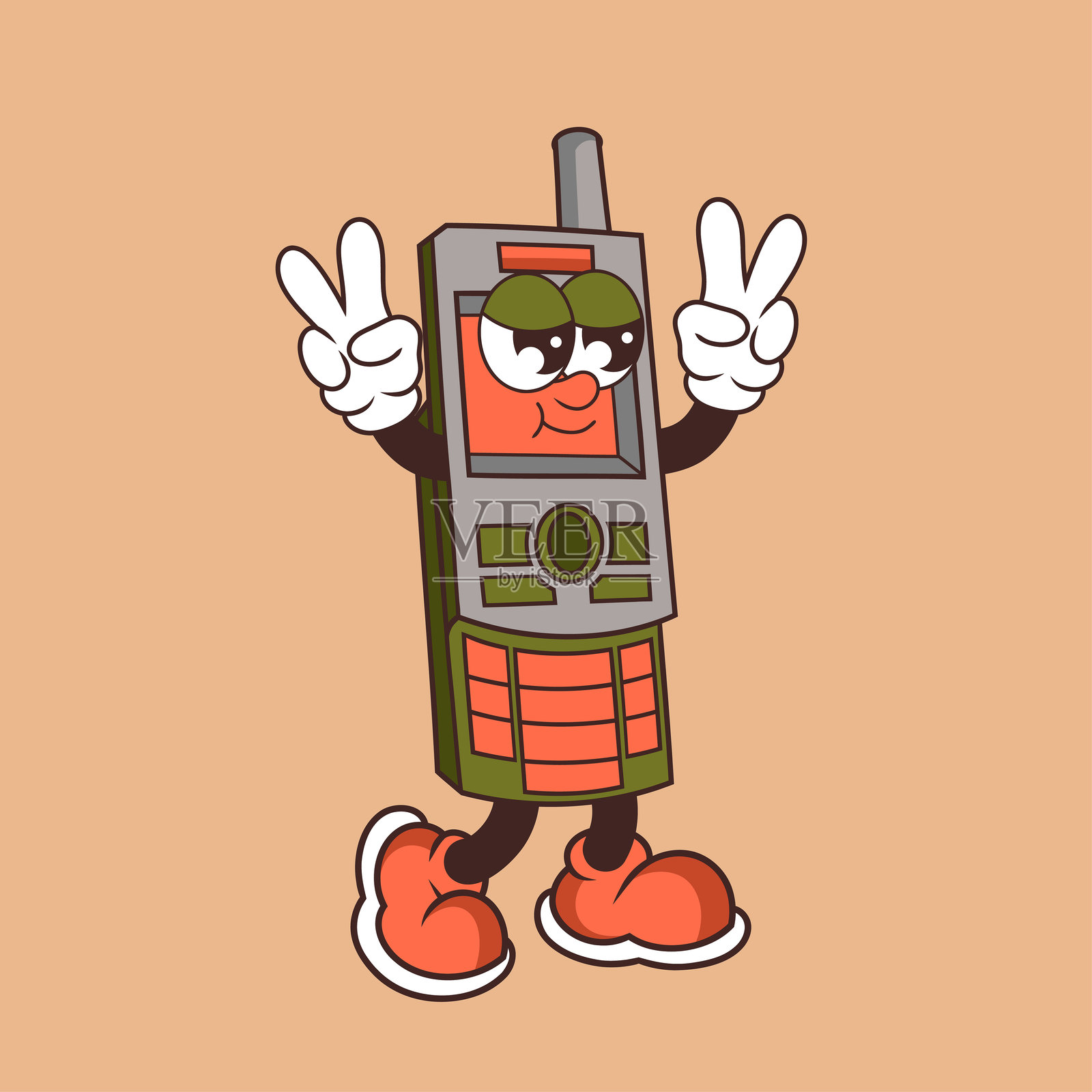 复古风格的酷炫手机角色设计插画图片素材