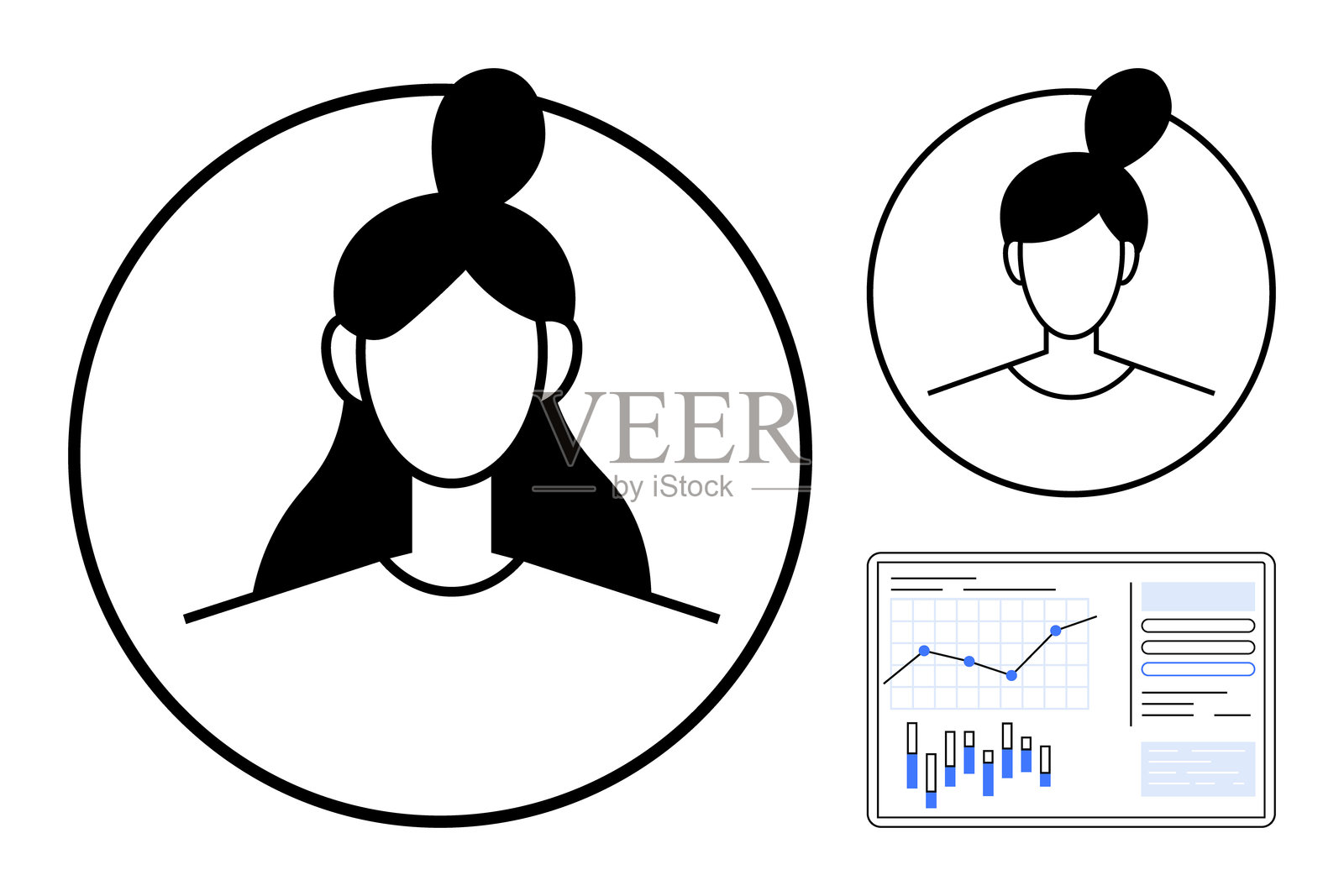 用户资料头像与在线身份和数据洞察的分析图表插画图片素材