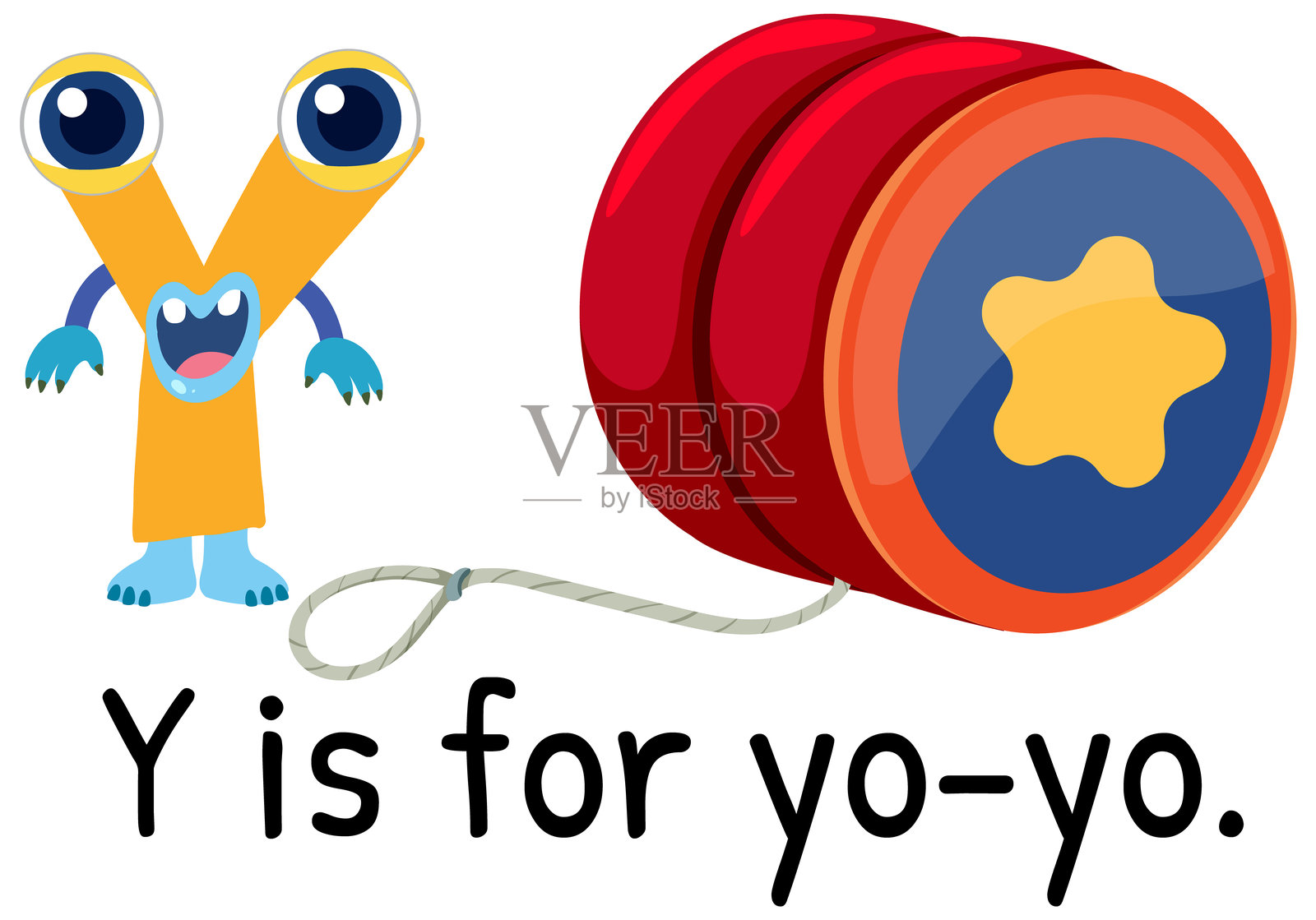 生动的字母Y的矢量插图，配有五彩缤纷的悠悠球。明亮的色彩和卡通风格增强了教育的吸引力。插画图片素材