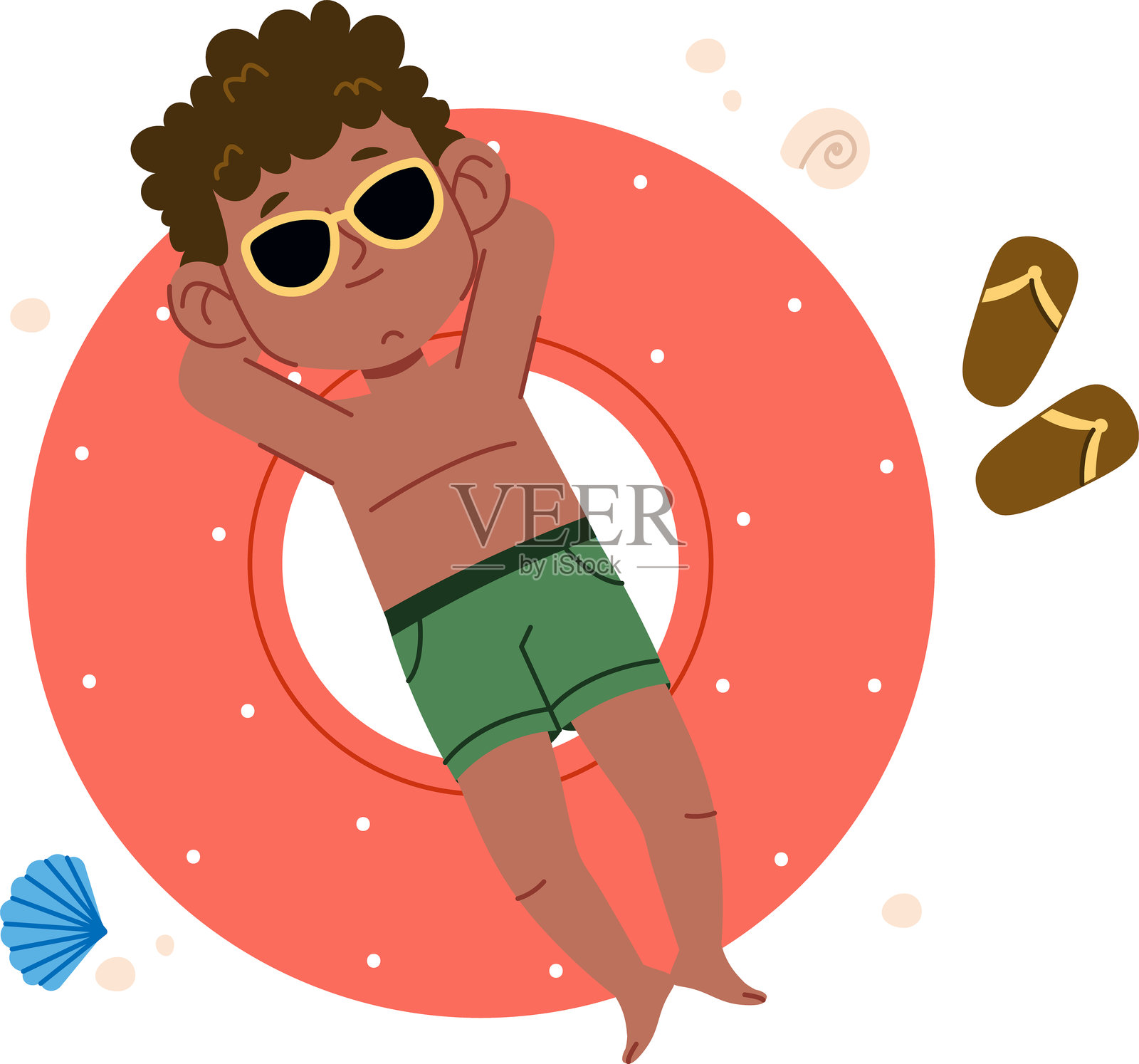 孩子们在海滩上躺着晒太阳插画图片素材