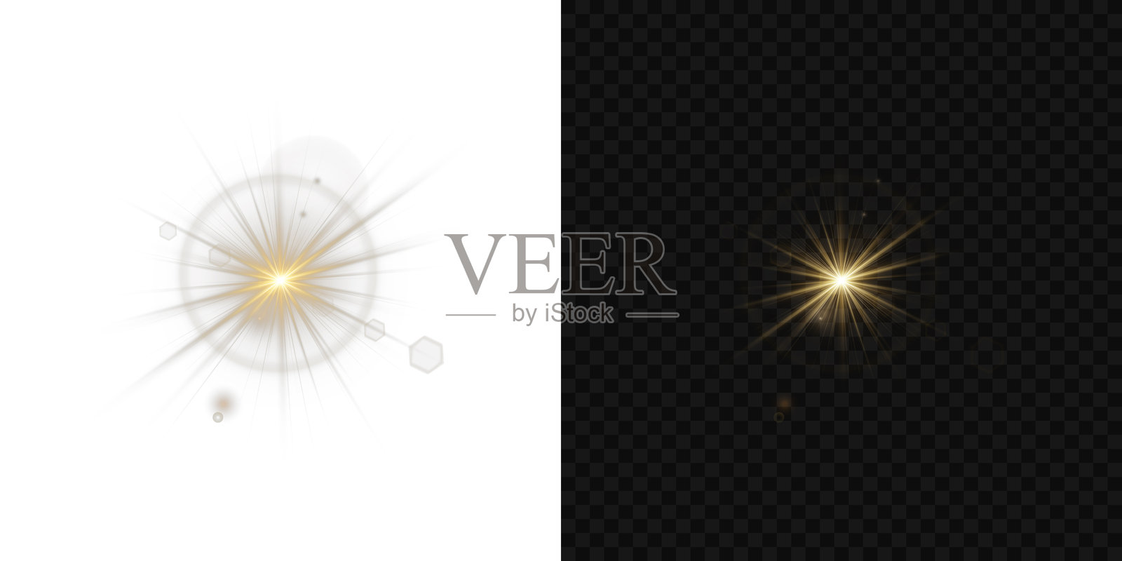 黄色光芒在透明背景上爆炸。闪烁的魔法尘埃颗粒。明亮的星星。透明闪耀的太阳，明亮的闪光。矢量闪光。插画图片素材