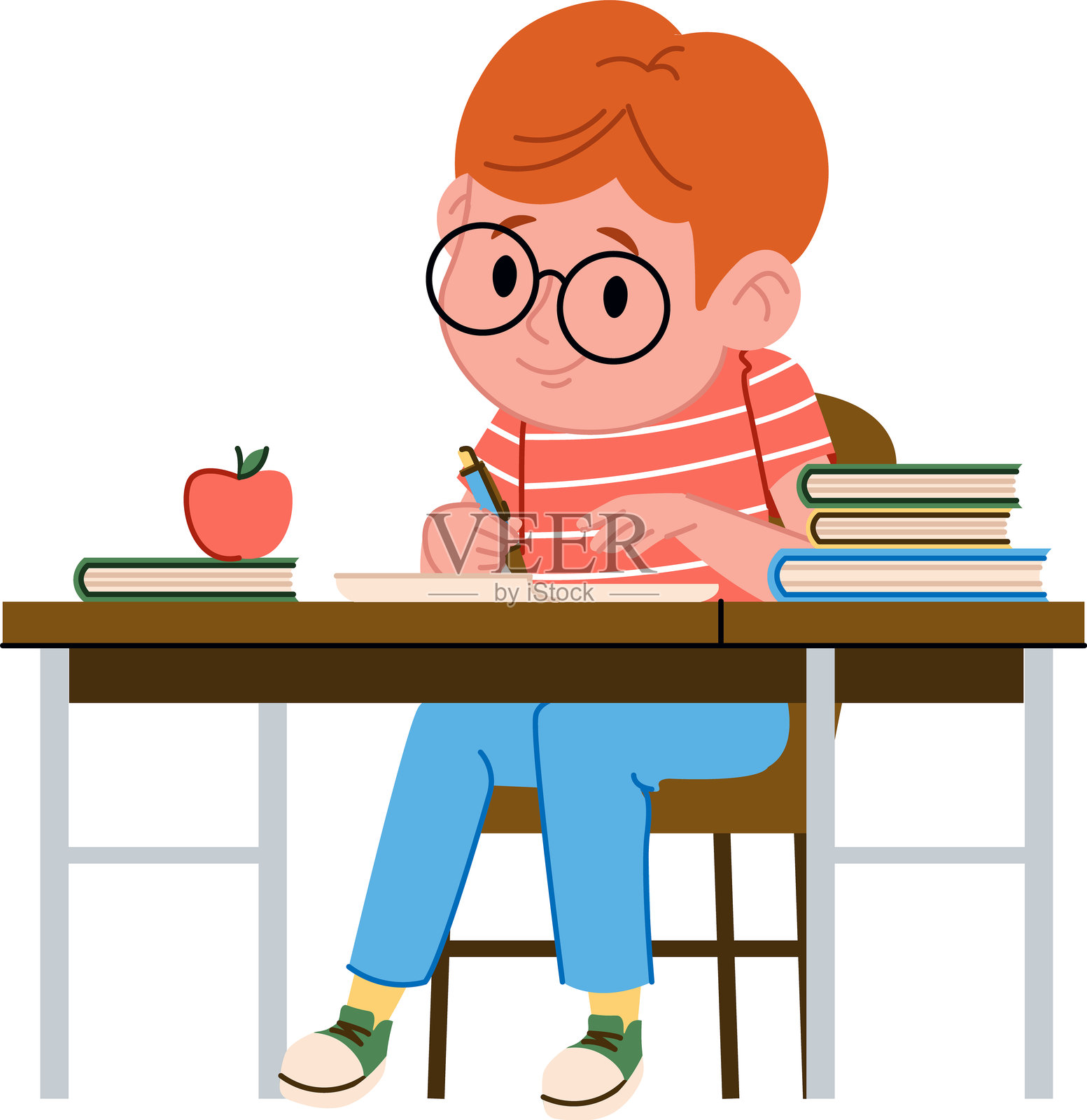 120个元素__孩子们坐在小学的桌子旁插画图片素材