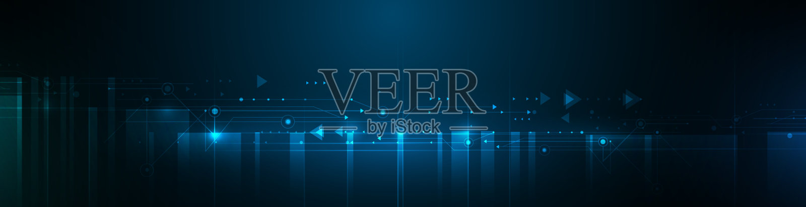 矢量抽象电路板，高科技插图，网络连接，科学与信息技术，深蓝色背景。插画图片素材