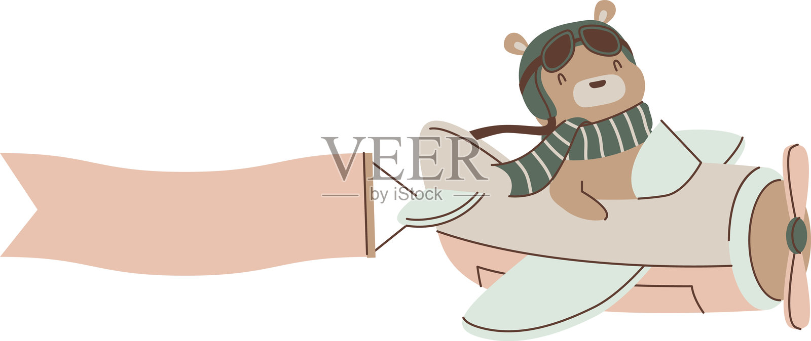 飞行中的熊与横幅飞机插画图片素材