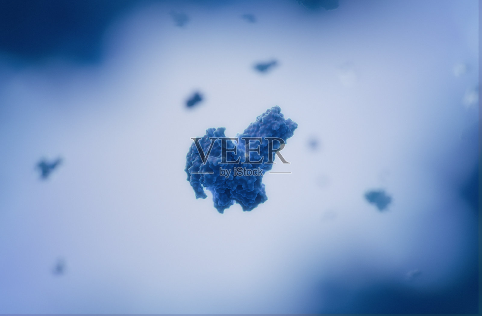 蓝色调下的蛋白质分子显微镜视图照片摄影图片