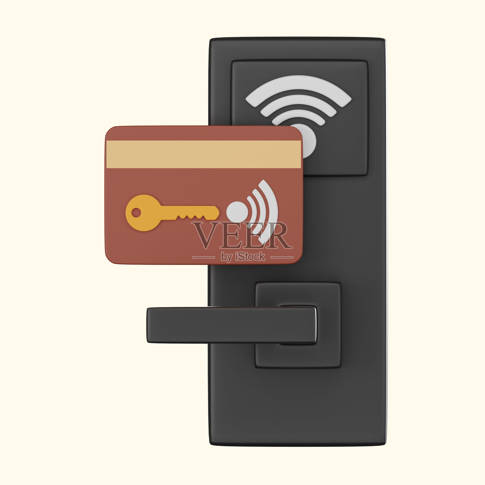 3D渲染，带有钥匙卡的数字门把手。图标插图照片摄影图片