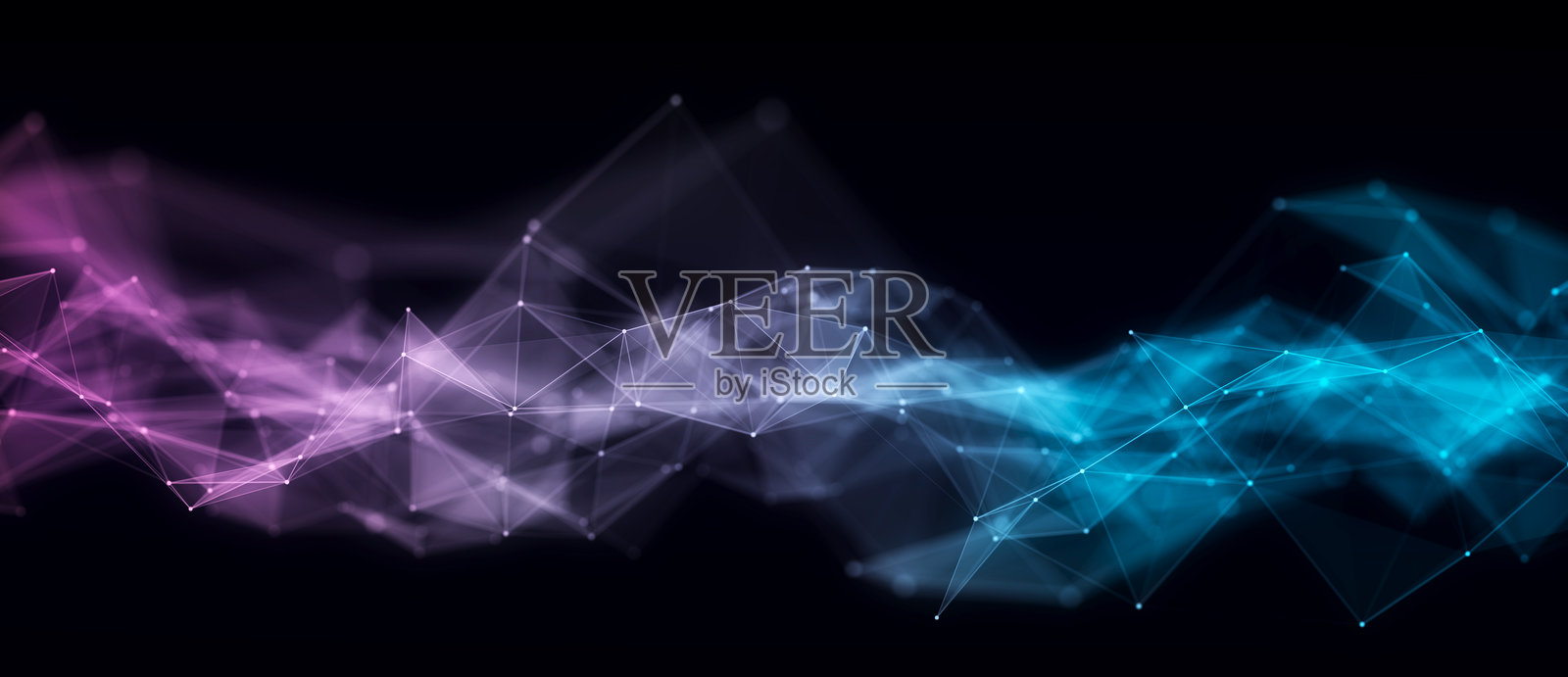 音乐粒子和线条的色彩波动。大数据可视化。动态波动的抽象蓝色背景。3D渲染。照片摄影图片