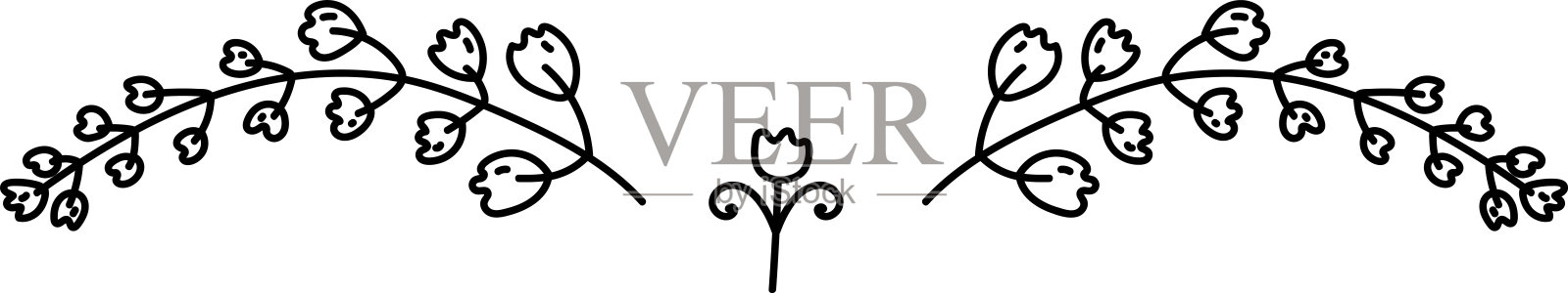 复古风格的花朵、树枝、边框、箭头和爱心装饰元素手绘套装插画图片素材