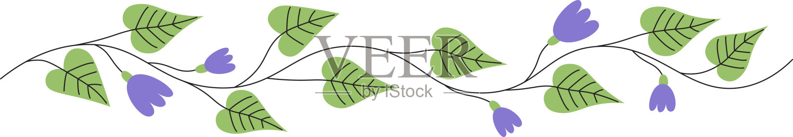 元素__边框_树枝_叶子_花朵插画图片素材