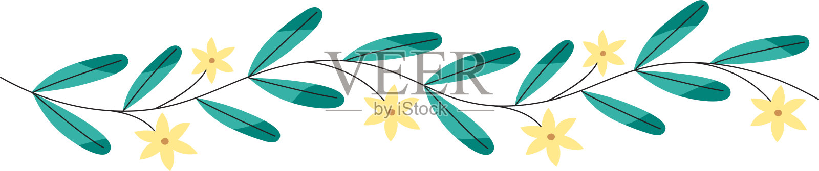 元素__边框_树枝_叶子_花朵插画图片素材