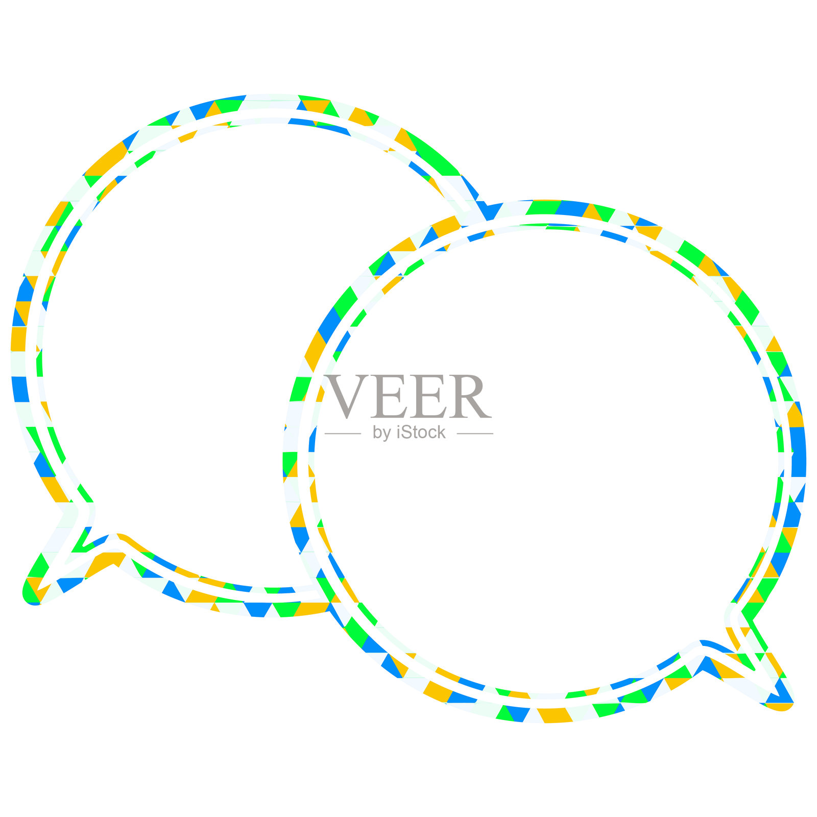 彩色玻璃风格的对话气泡，三角形图案，重叠的对话插画图片素材