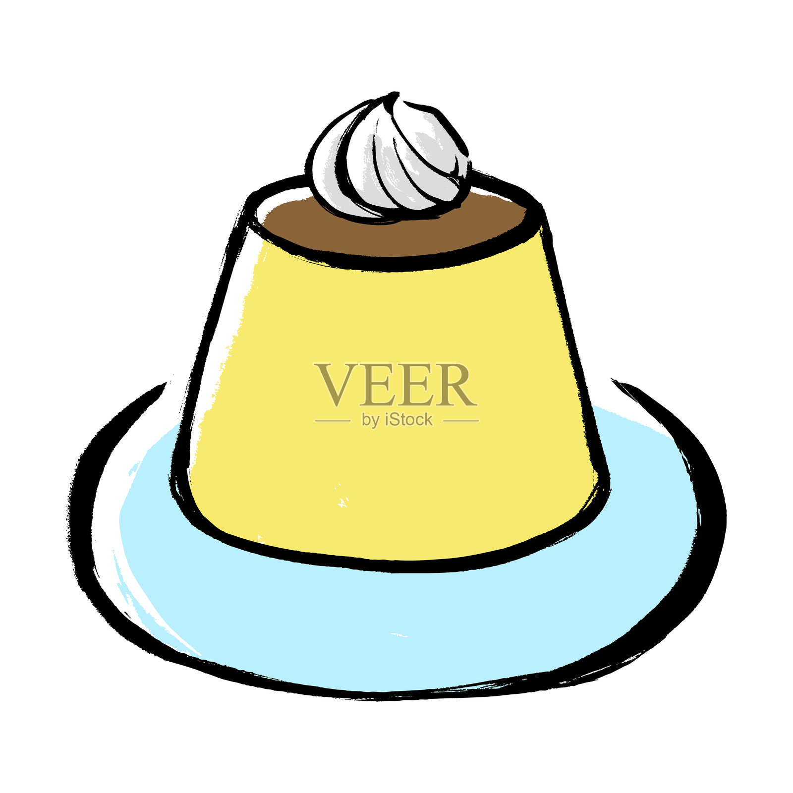 一幅用画笔绘制的奶油布丁插图插画图片素材