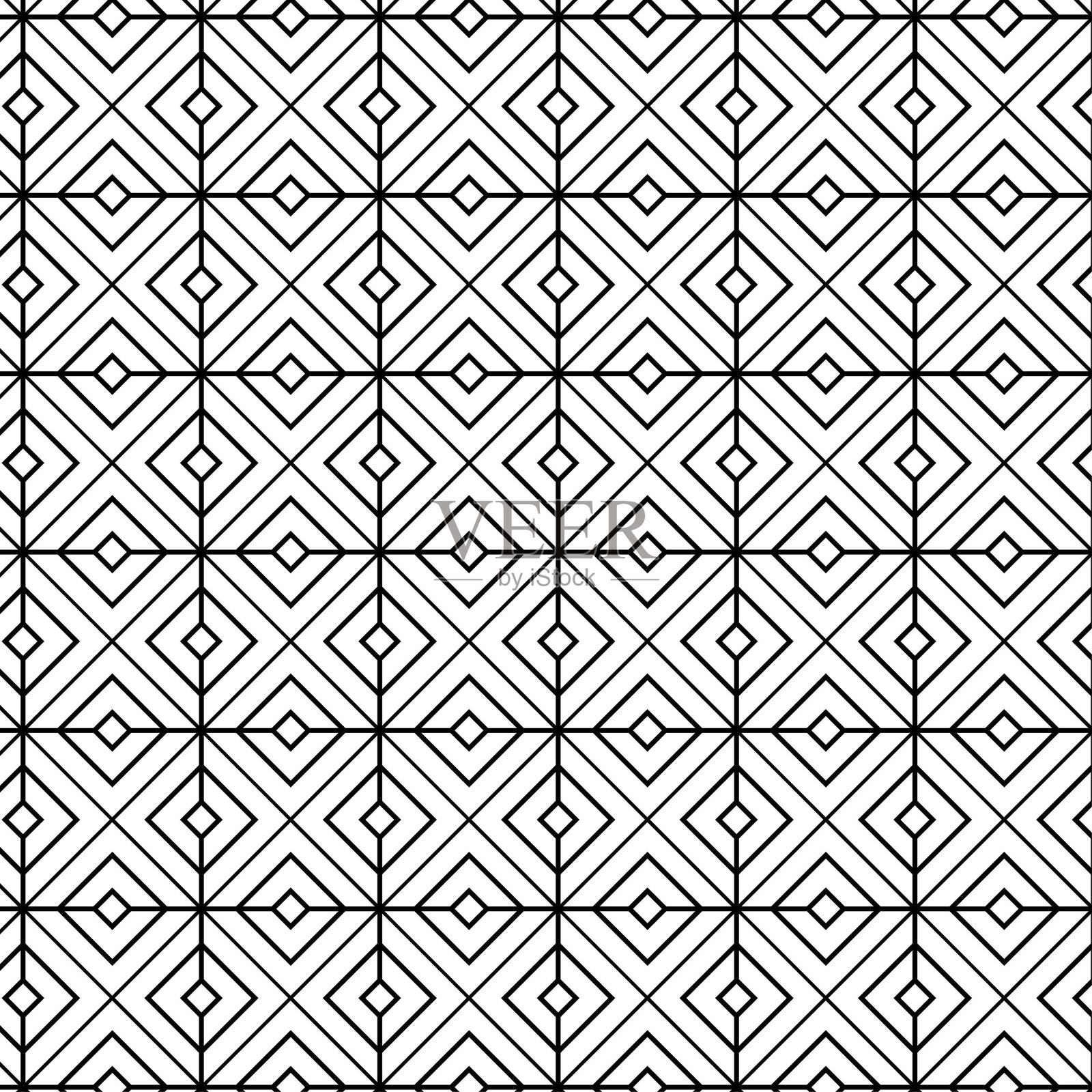 无缝图案，带有黑白斜条纹（锯齿形，倒V形）。菱形鳞片。光学错觉效果。几何瓷砖在光学艺术中。矢量幻觉背景。未来感的生动设计。插画图片素材