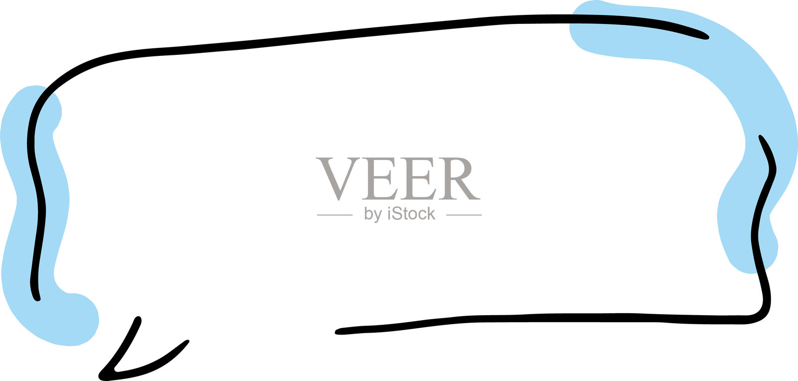 手绘的水平对话气泡，黑色破碎轮廓，黑色弯曲线条，厚蓝色破碎线条用刷子绘制。插画图片素材