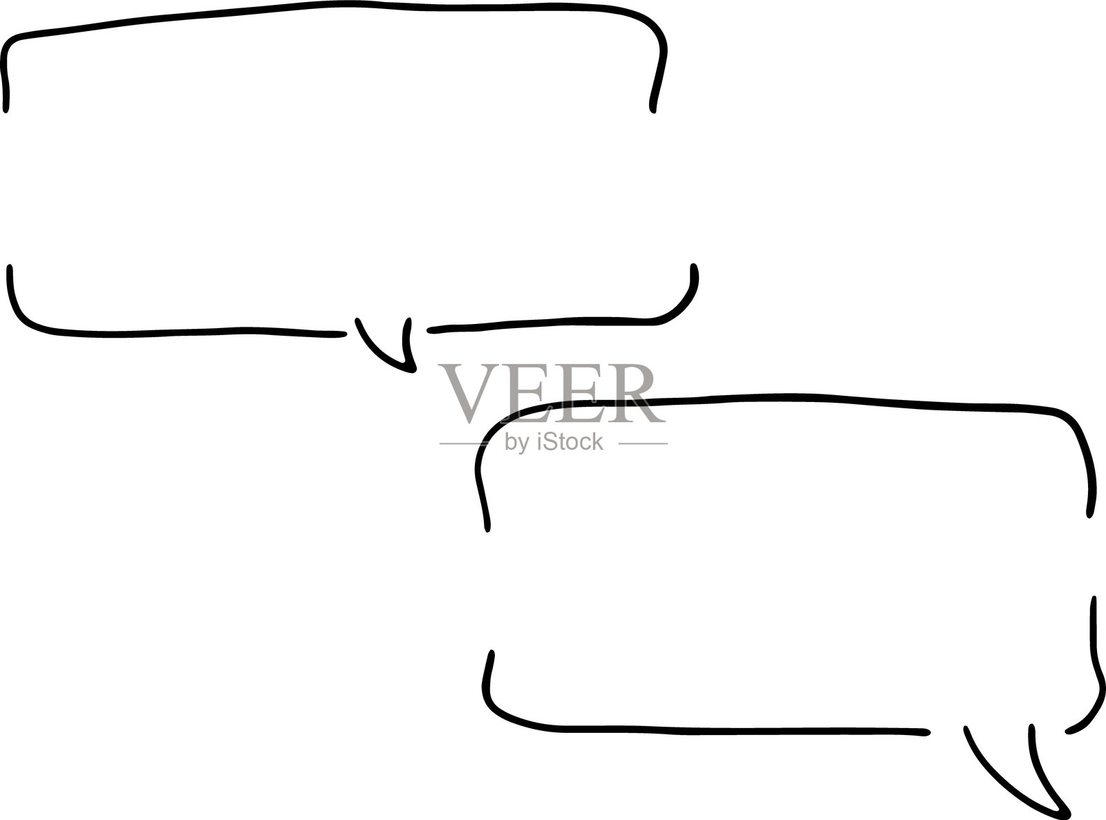 两个用黑色弯曲线条手绘的破碎矩形轮廓的对话框插画图片素材