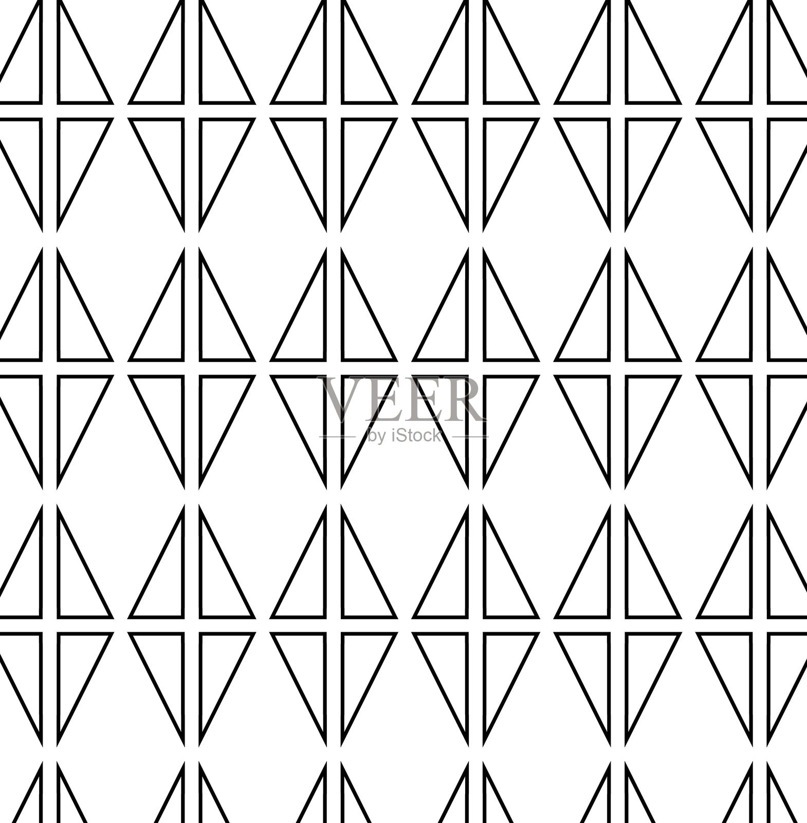 三角形几何无缝图案。重复的六边形格子。几何无缝图案。矢量图形线条插图。黑白抽象复古1920年。适用于标志、网站、包装、贴纸。插画图片素材