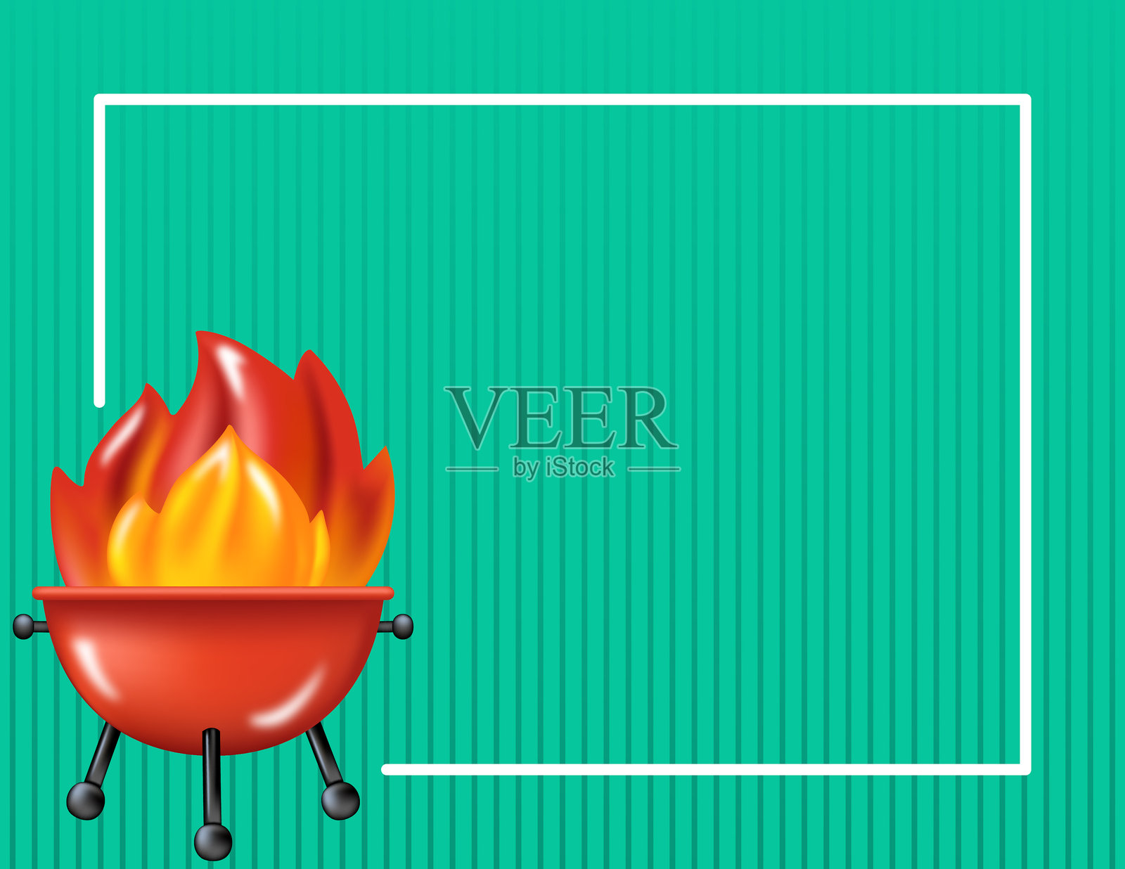 3D烧烤图标邀请模板，带有空白文本区域插画图片素材