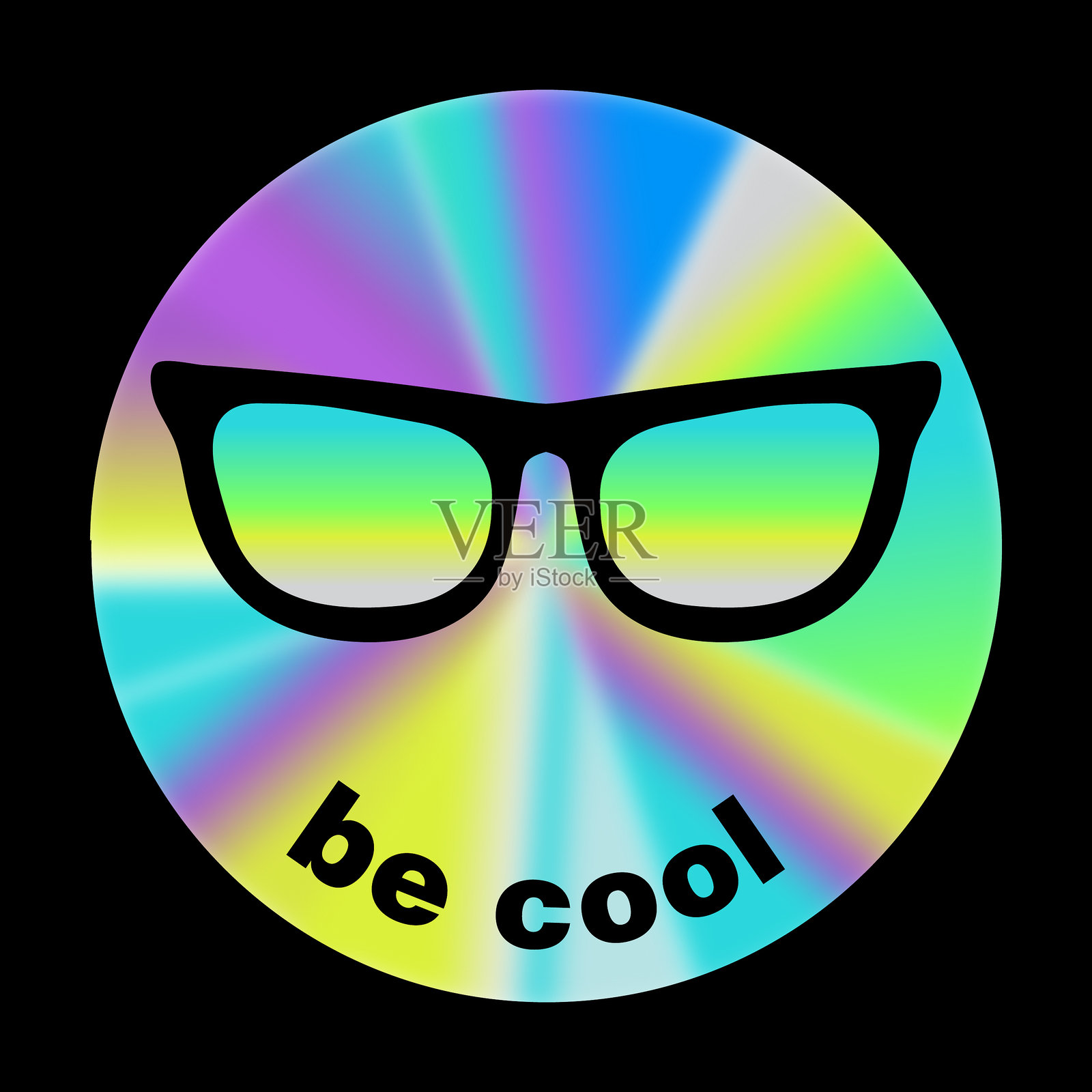 全息Y2K社交媒体表情符号，戴着太阳镜，文字为“保持酷炫”插画图片素材