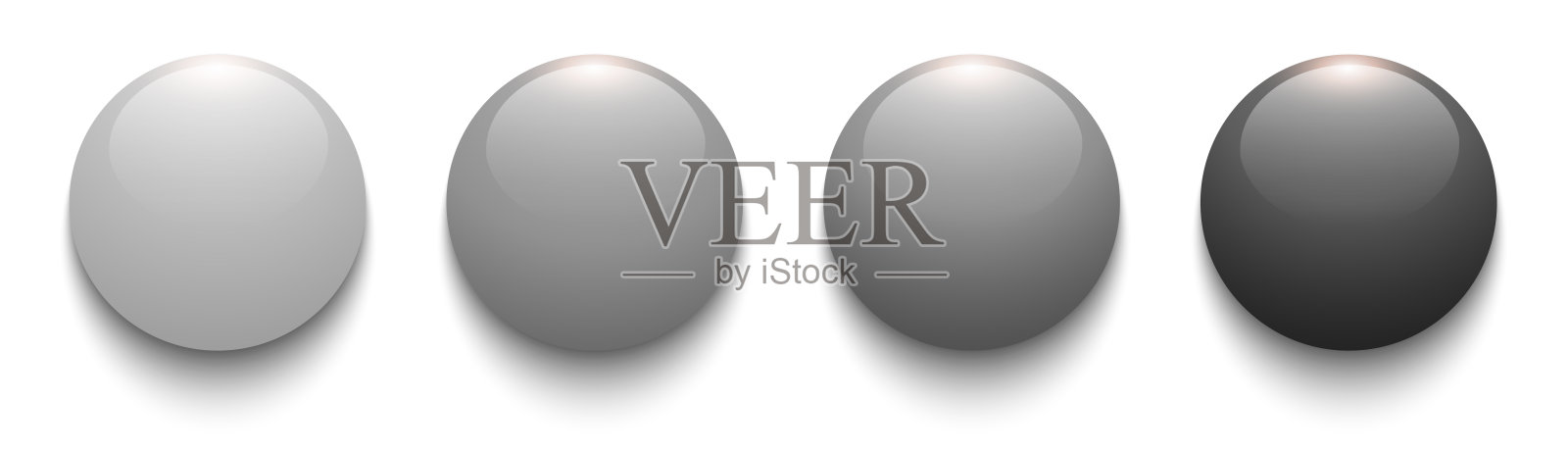 灰色光亮按钮集，3D圆形光泽背景用于网页。插画图片素材