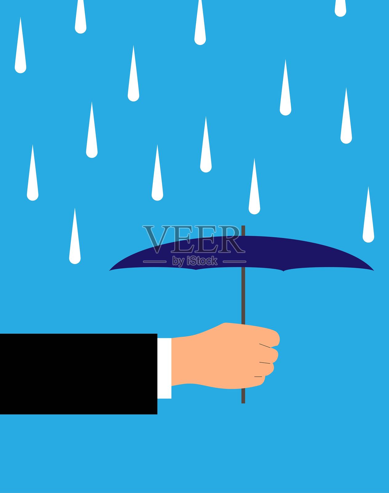 雨中撑伞的手插画图片素材