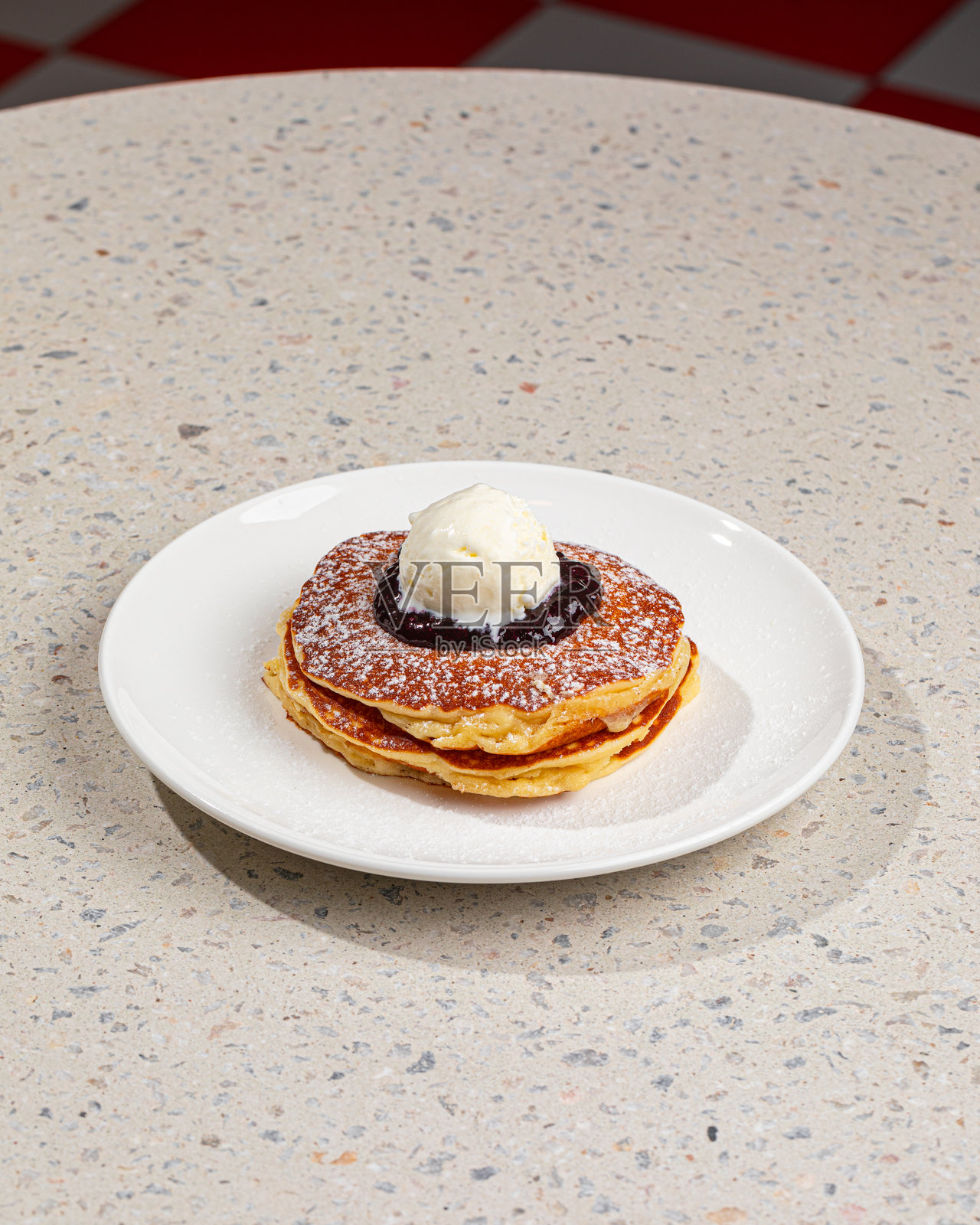 蓝莓冰淇淋煎饼的一部分照片摄影图片