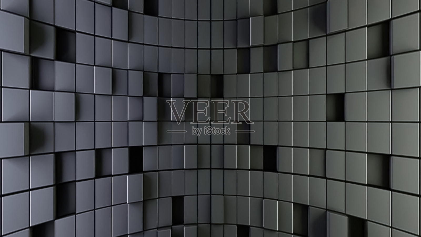 抽象背景，由深灰色或黑色立方体构成的曲面。现代几何纹理。照片摄影图片