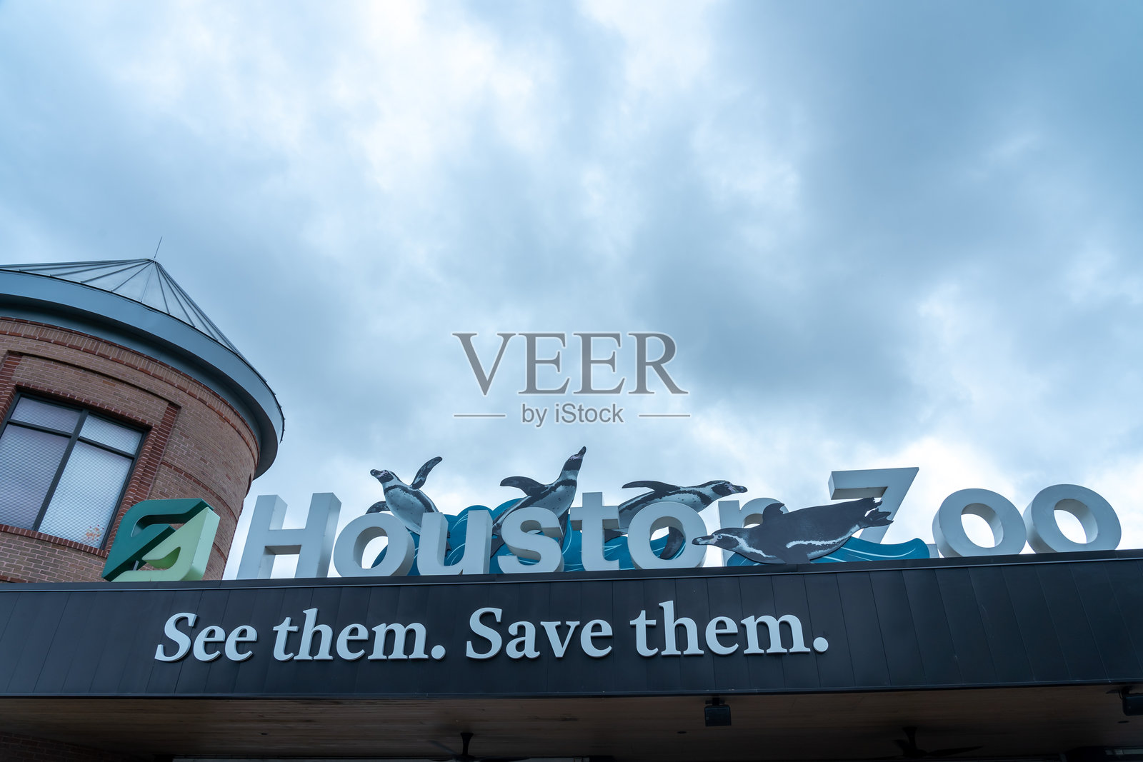 美国德克萨斯州休斯顿动物园入口处的特写标志。照片摄影图片