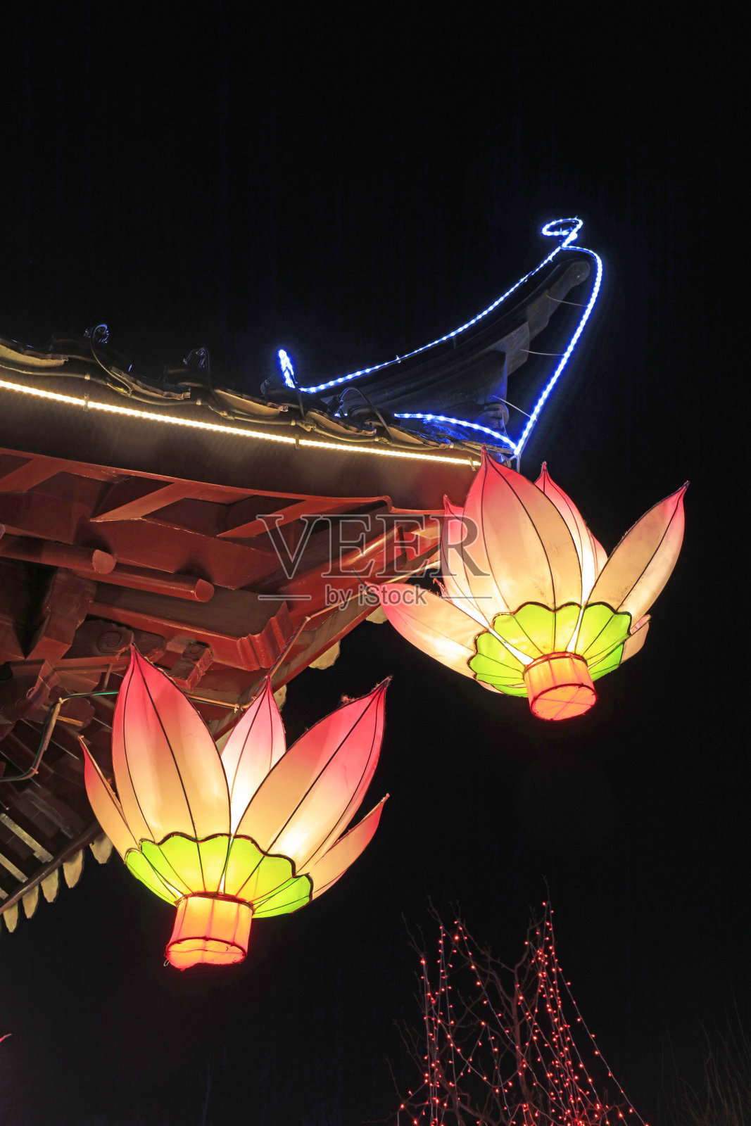 中国公园里的莲花灯笼照片摄影图片