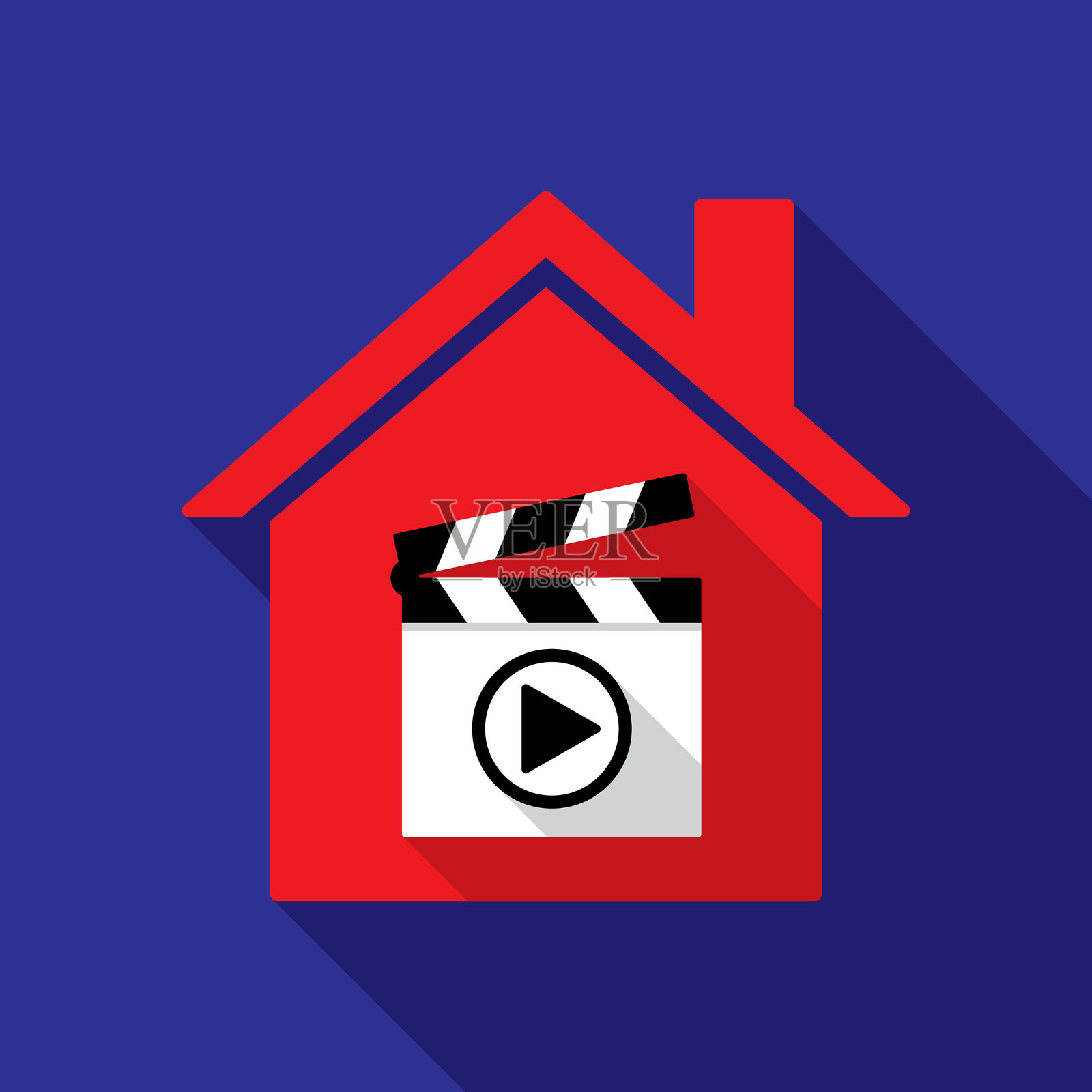 房屋木板播放按钮图标扁平设计插画图片素材