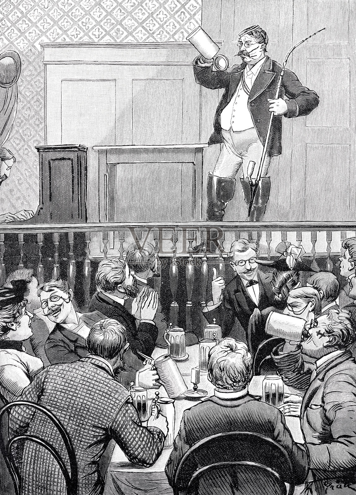 慕尼黑的萨尔瓦托尔时间被称为“第五季”，提供了享受巴伐利亚浓烈啤酒的机会，特别是保罗纳的原版萨尔瓦托尔，这里是室内表演。插画图片素材