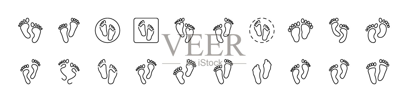 脚印线条图标包。用于图形和网页设计、应用程序、广告、各种卡片的轮廓标志插画图片素材