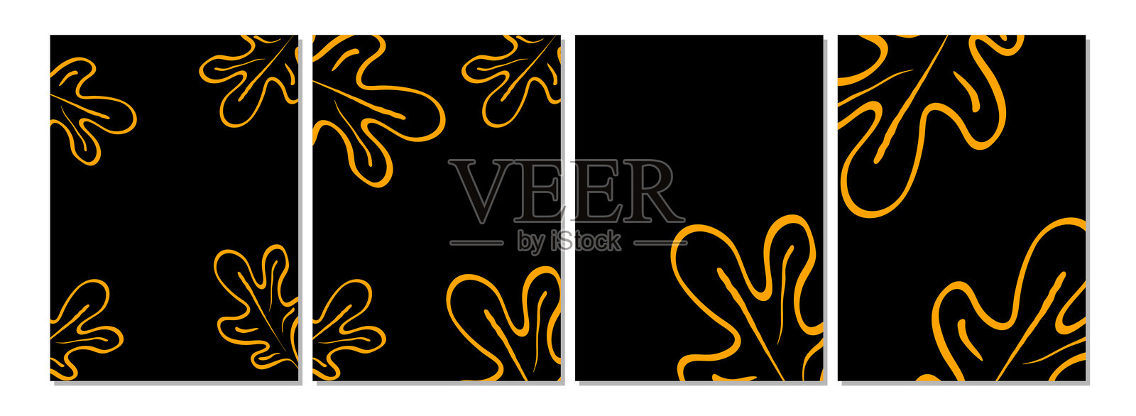 橙色橡树叶在黑色背景上形成无缝图案插画图片素材