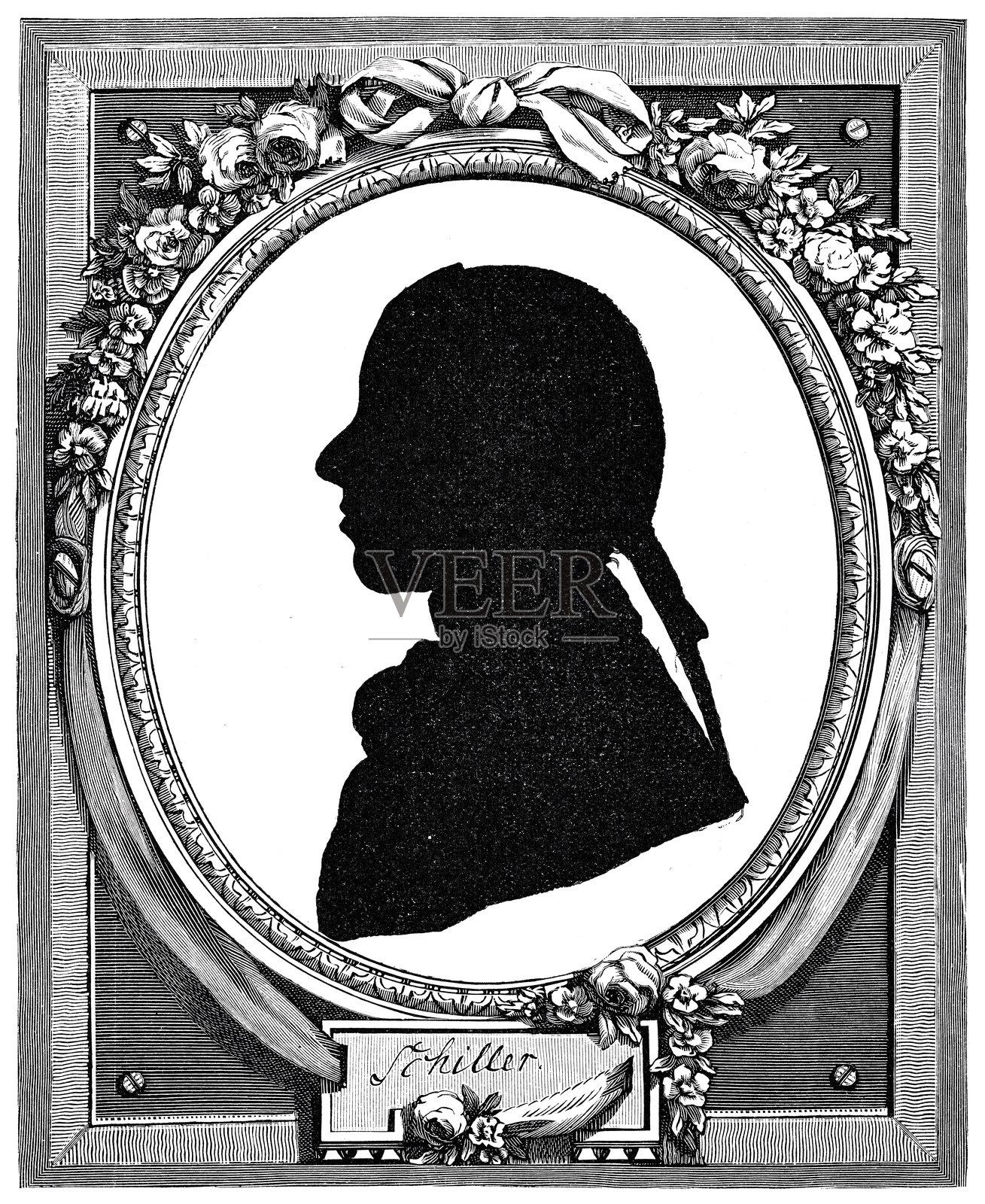 弗里德里希·席勒童年时的剪影，装在框架里插画图片素材