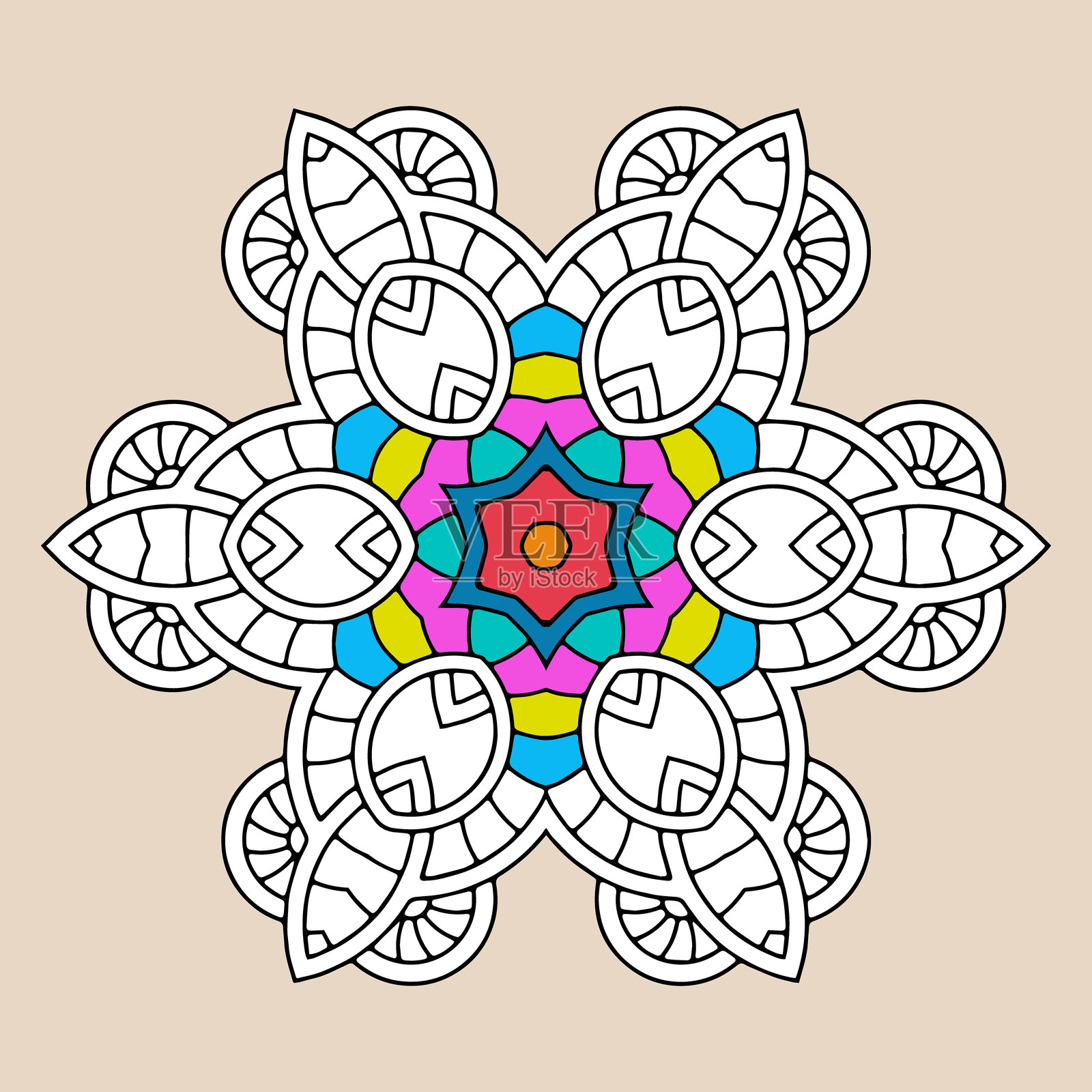 黑白装饰模板，适合激光切割金属、木雕、着色和彩色玻璃的曼陀罗模板。孤立。东部、亚洲、印度、墨西哥、阿兹特克的图案和装饰。插画图片素材