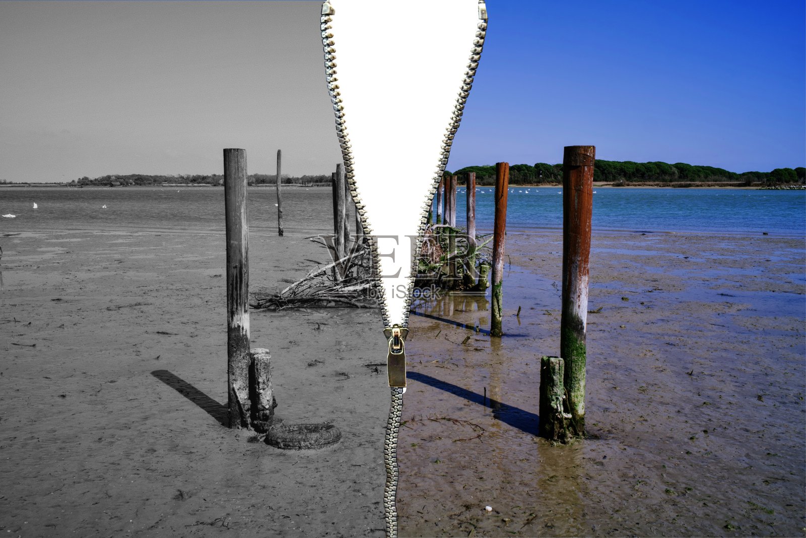 在意大利最迷人和隐秘的地方漫步并拍摄美景，带有拉链效果。照片摄影图片