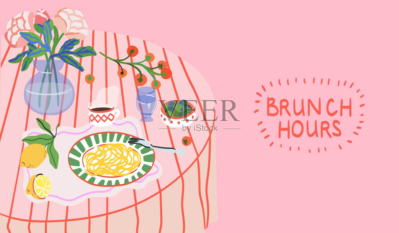 早餐食品菜单设计。商务早餐和早午餐菜肴合集，适用于海报、咖啡馆或餐厅菜单。复古手绘马克笔素描矢量插图。地中海风格。插画图片素材