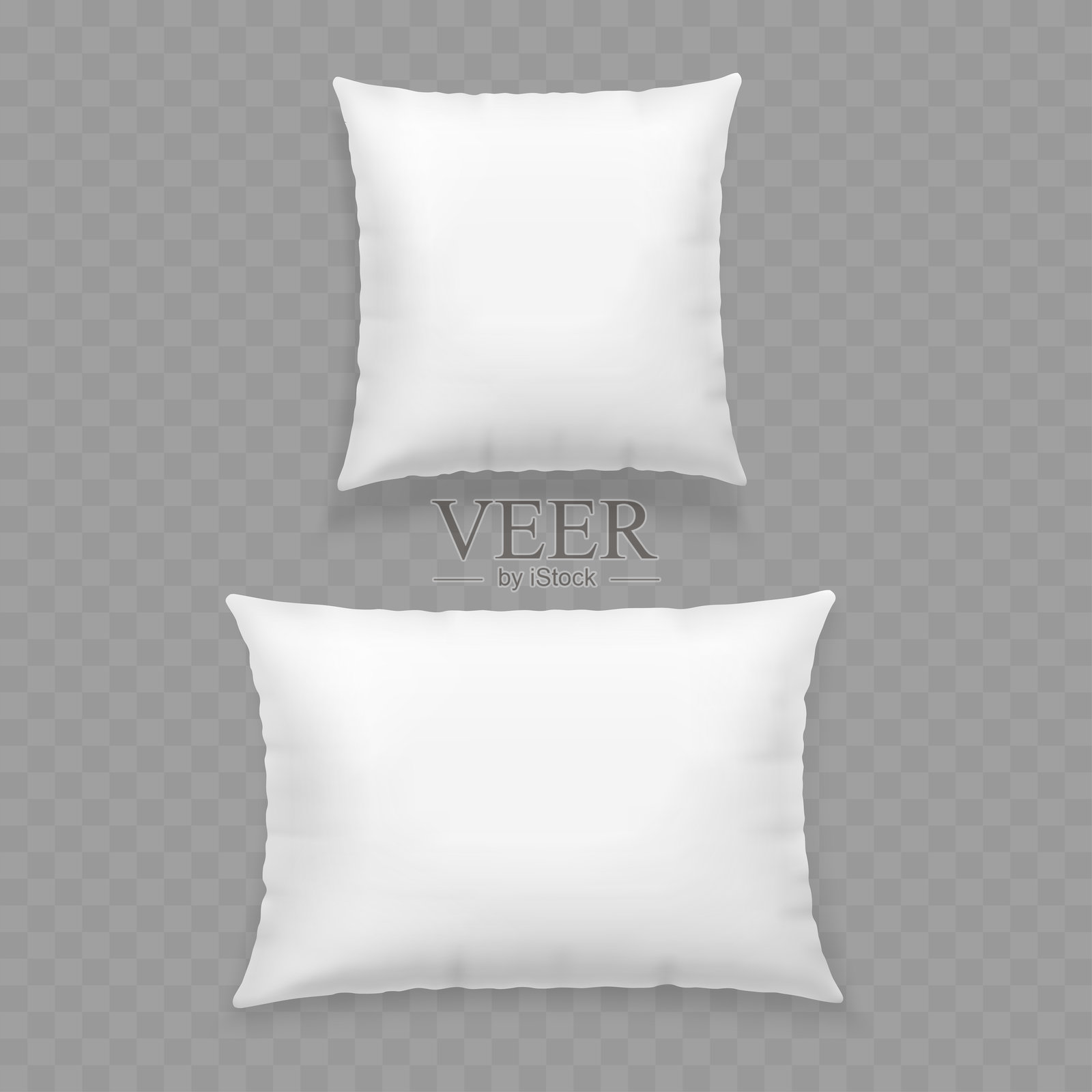 逼真的白色方形和矩形枕头模型，俯视图。矢量图。插画图片素材