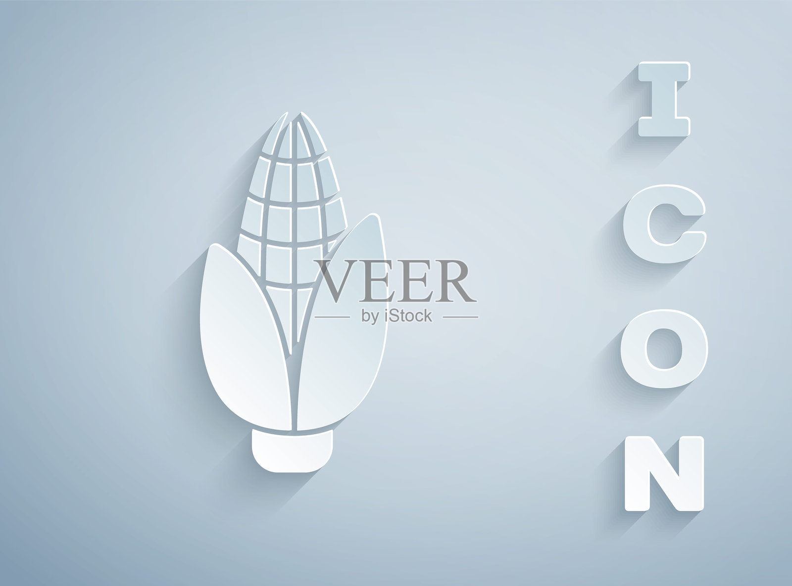 纸雕玉米图标，背景为灰色。纸艺风格。矢量图。插画图片素材