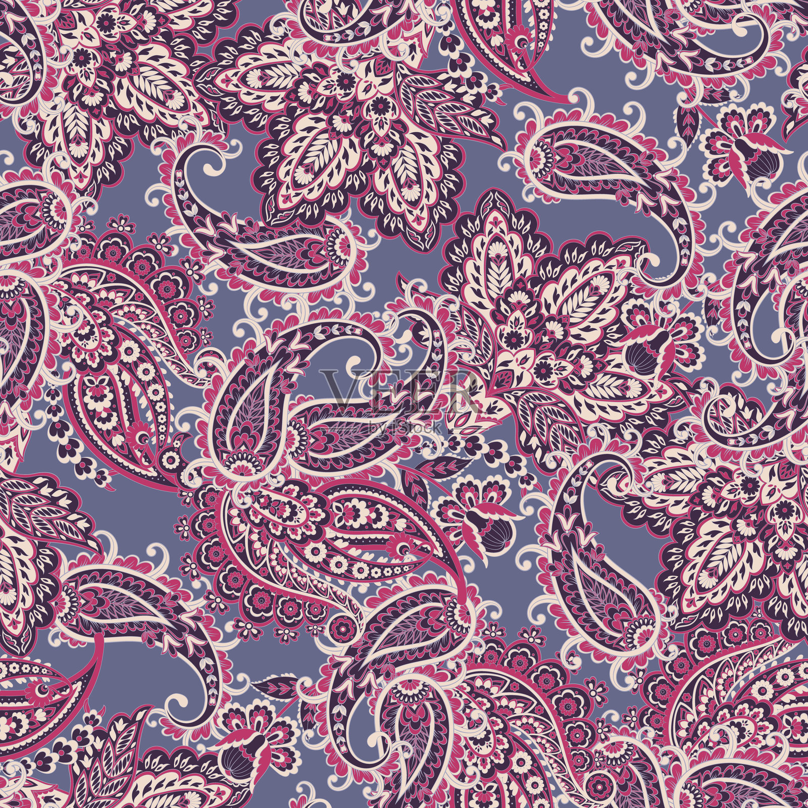 花卉佩斯利无缝图案。达马斯克矢量背景插画图片素材