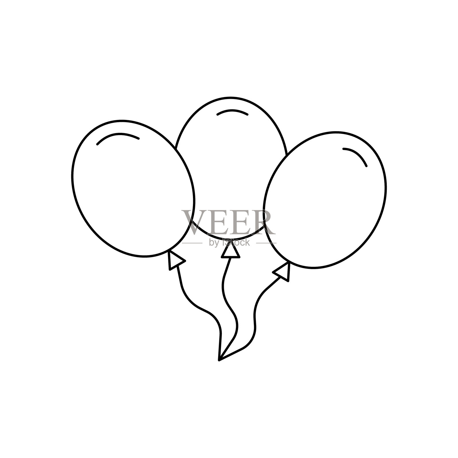 气球图标。派对气球装饰生日矢量图。气球的象征。气球黑色剪影图标。插画图片素材