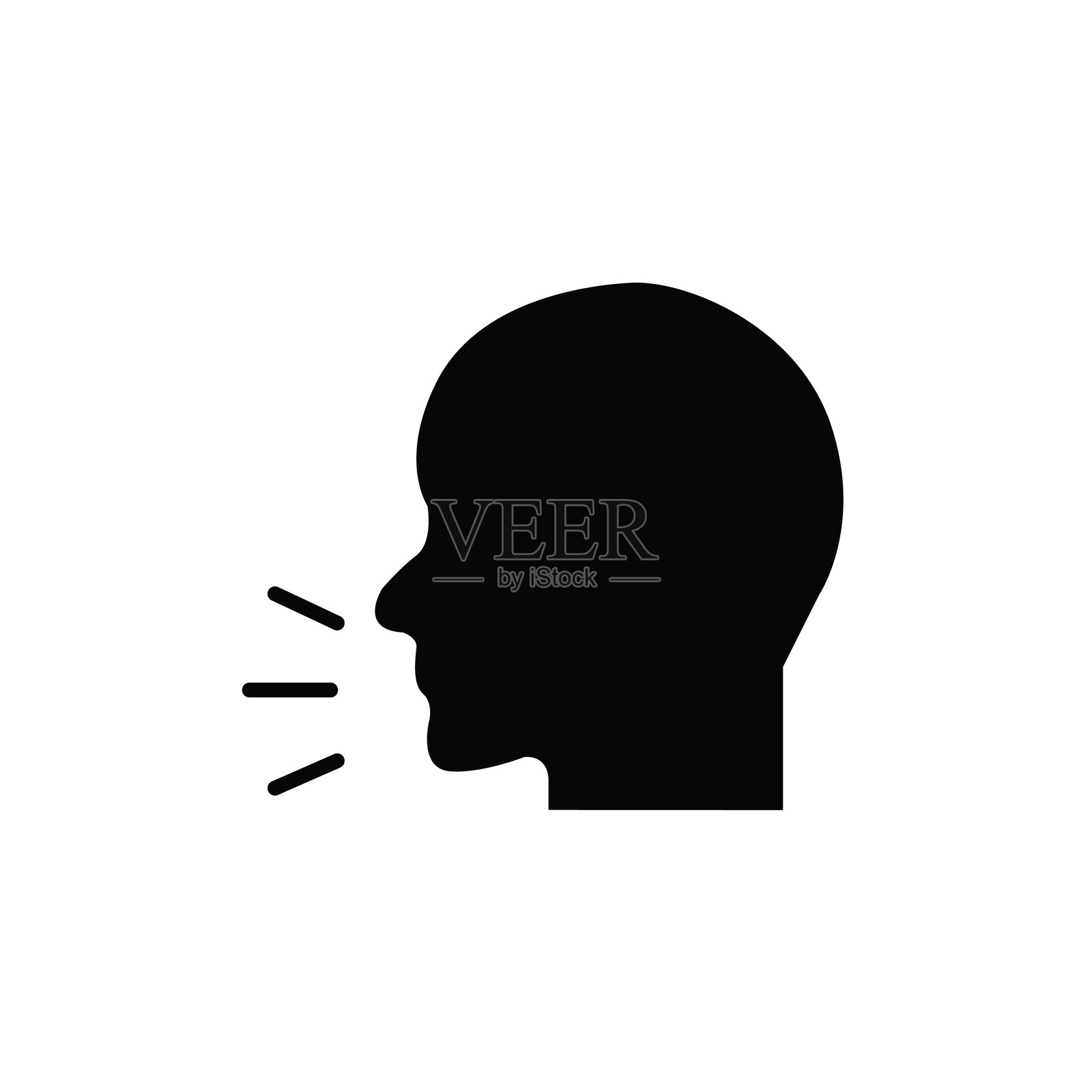 一个人说话的图标，表现为一个轮廓，嘴巴发出声波。插画图片素材