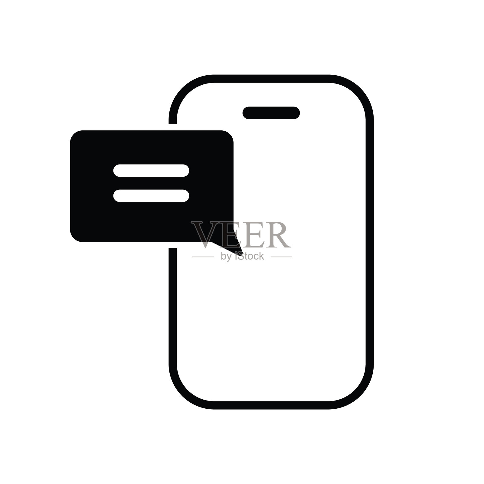 简单黑色设计的移动通信图标，带有消息通知插画图片素材